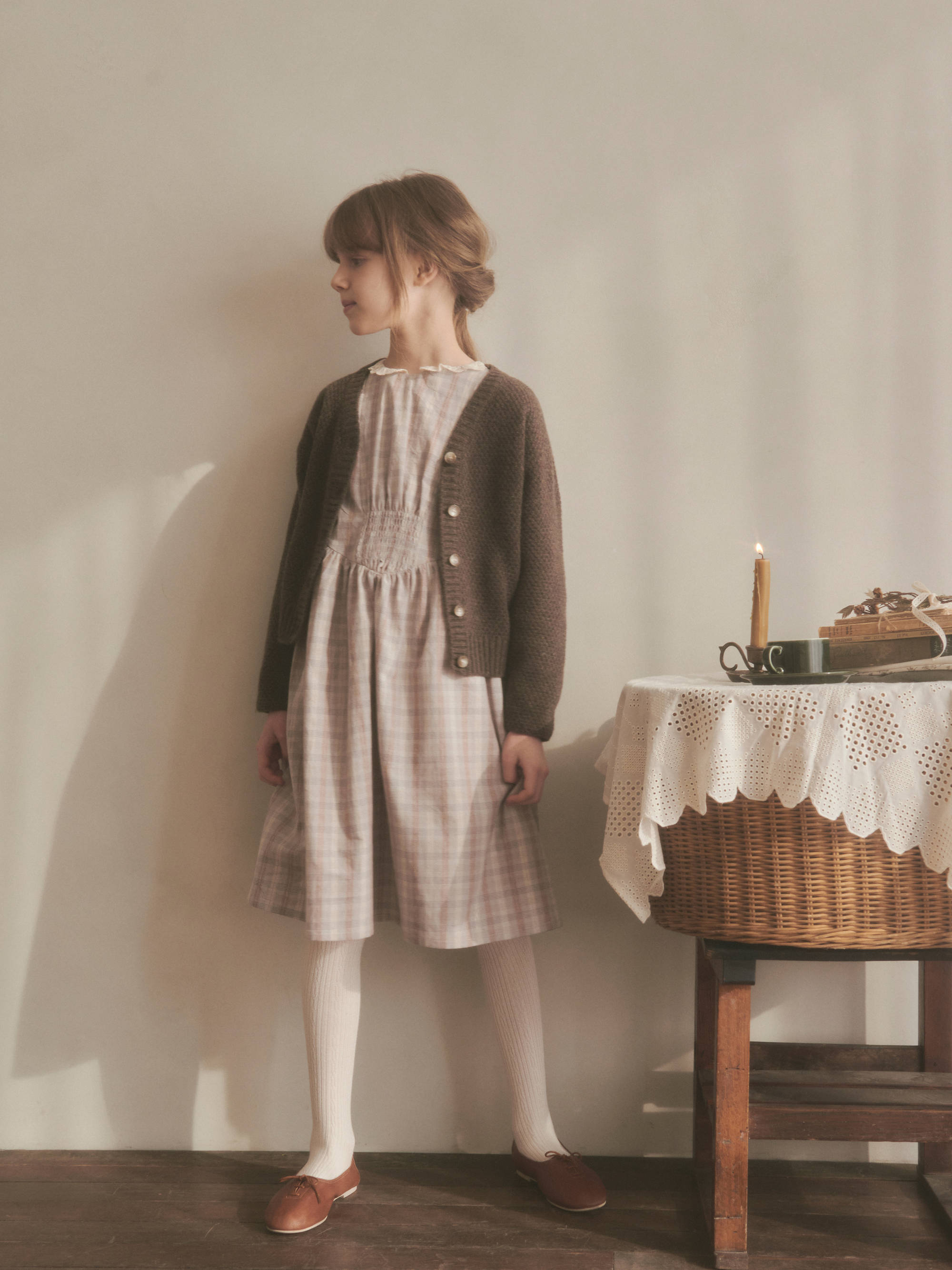 Girls Blue Grey Check Cotton Dress