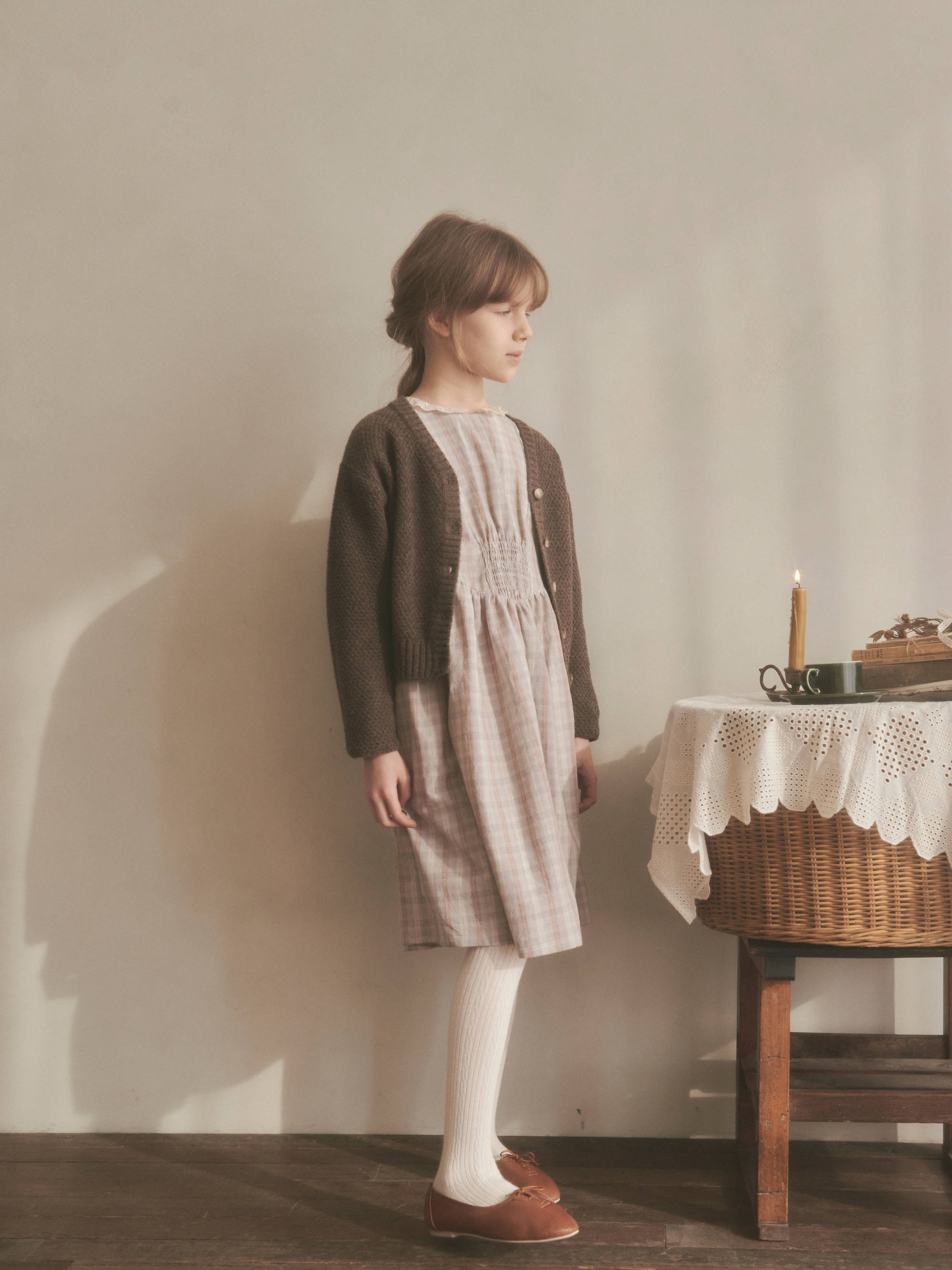 Girls Blue Grey Check Cotton Dress
