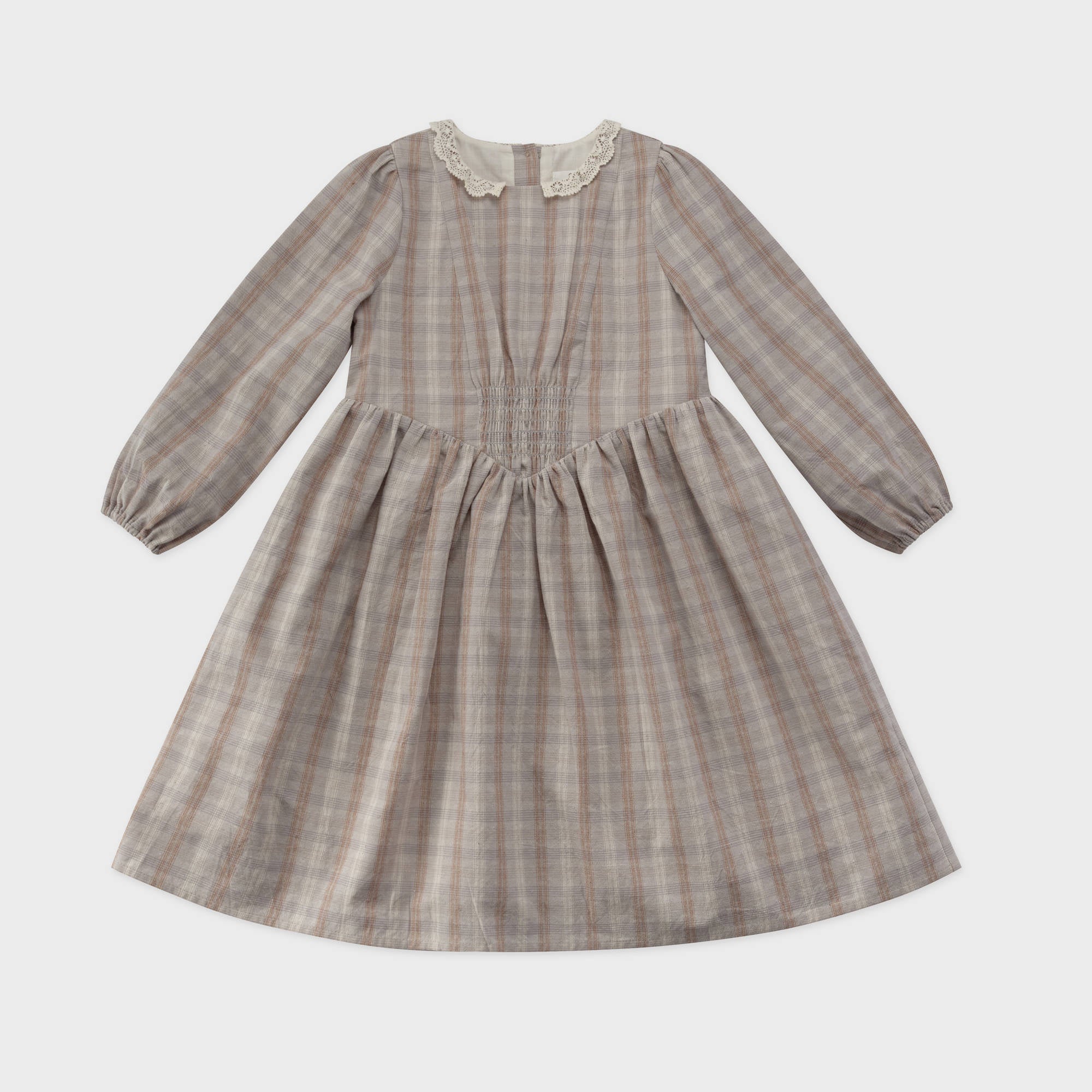 Girls Blue Grey Check Cotton Dress