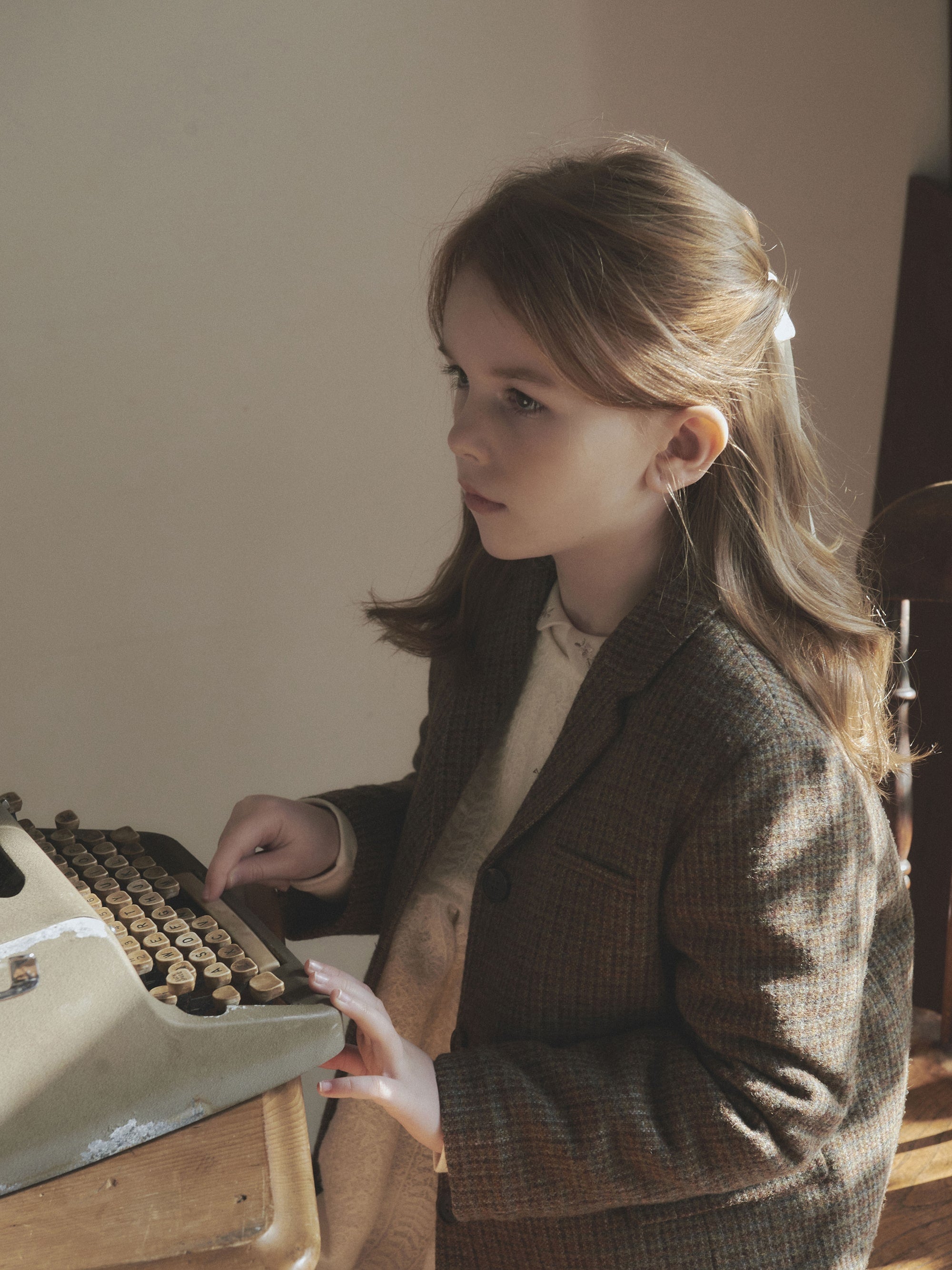 Girls Brown Check Padded Wool Coat