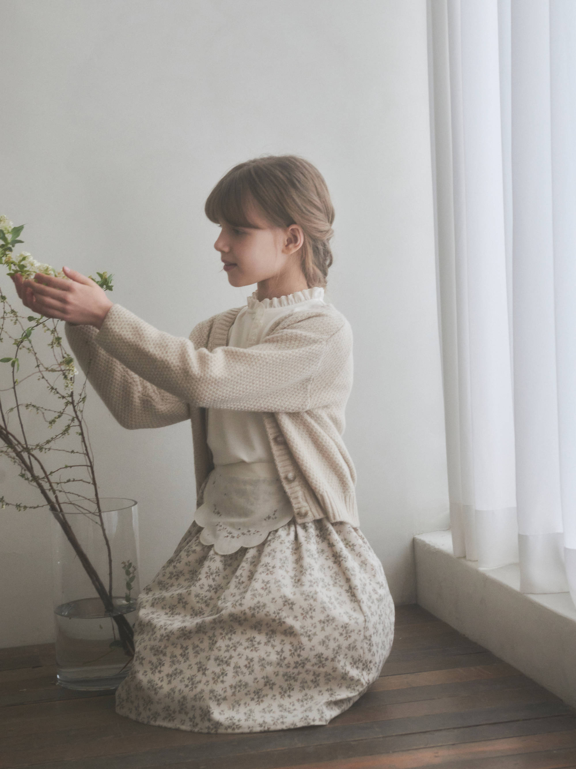 Girls Mint Floral Cotton Skirt