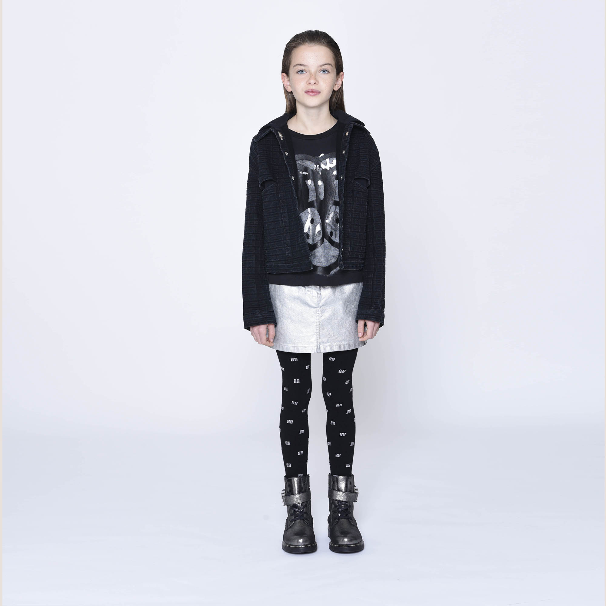 Girls Silver Denim Skirt