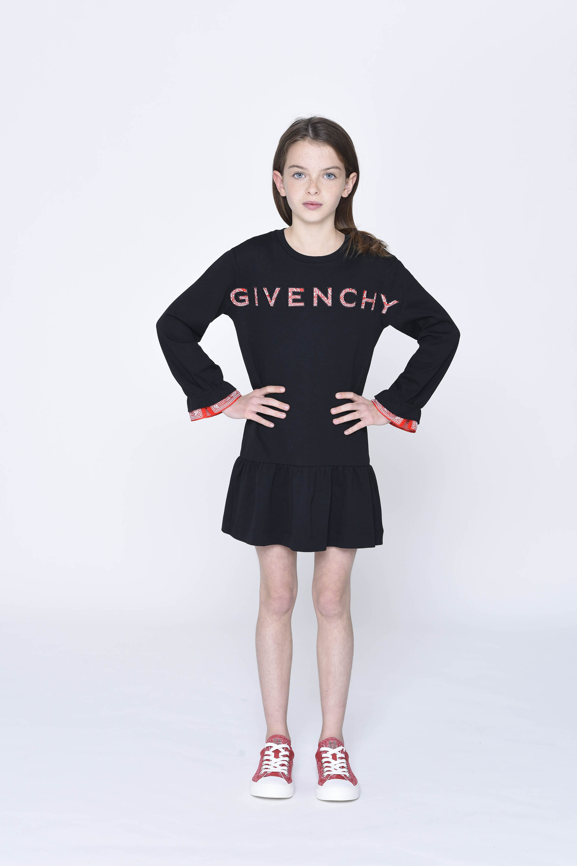 Girls Black Logo Cotton Dress