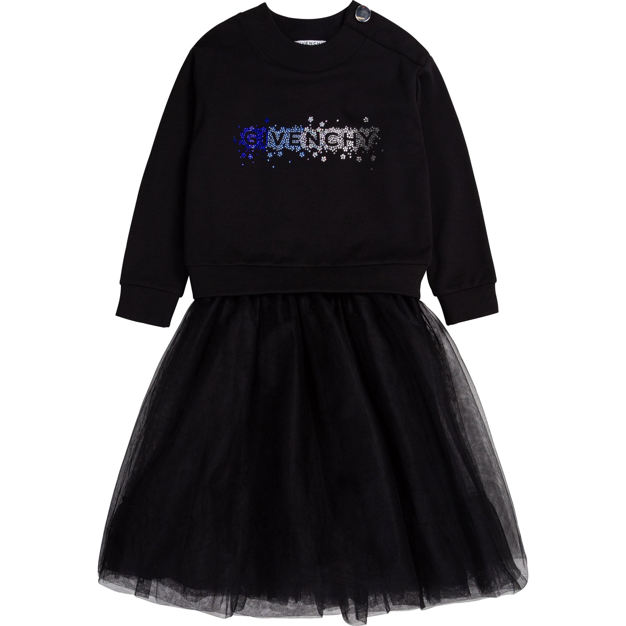 Girls Black Logo Tulle Dress