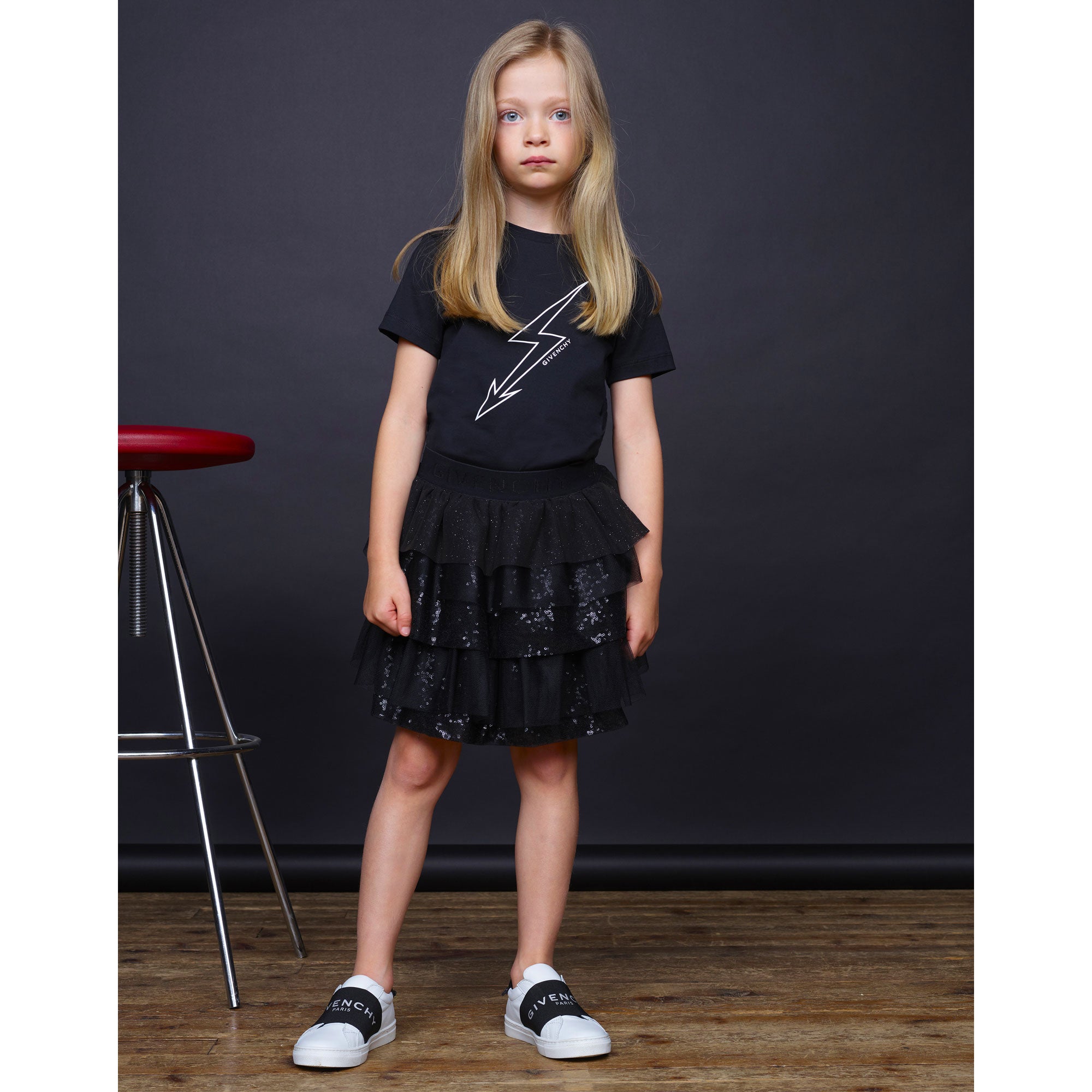 Girls Black Lightning Cotton T-shirt