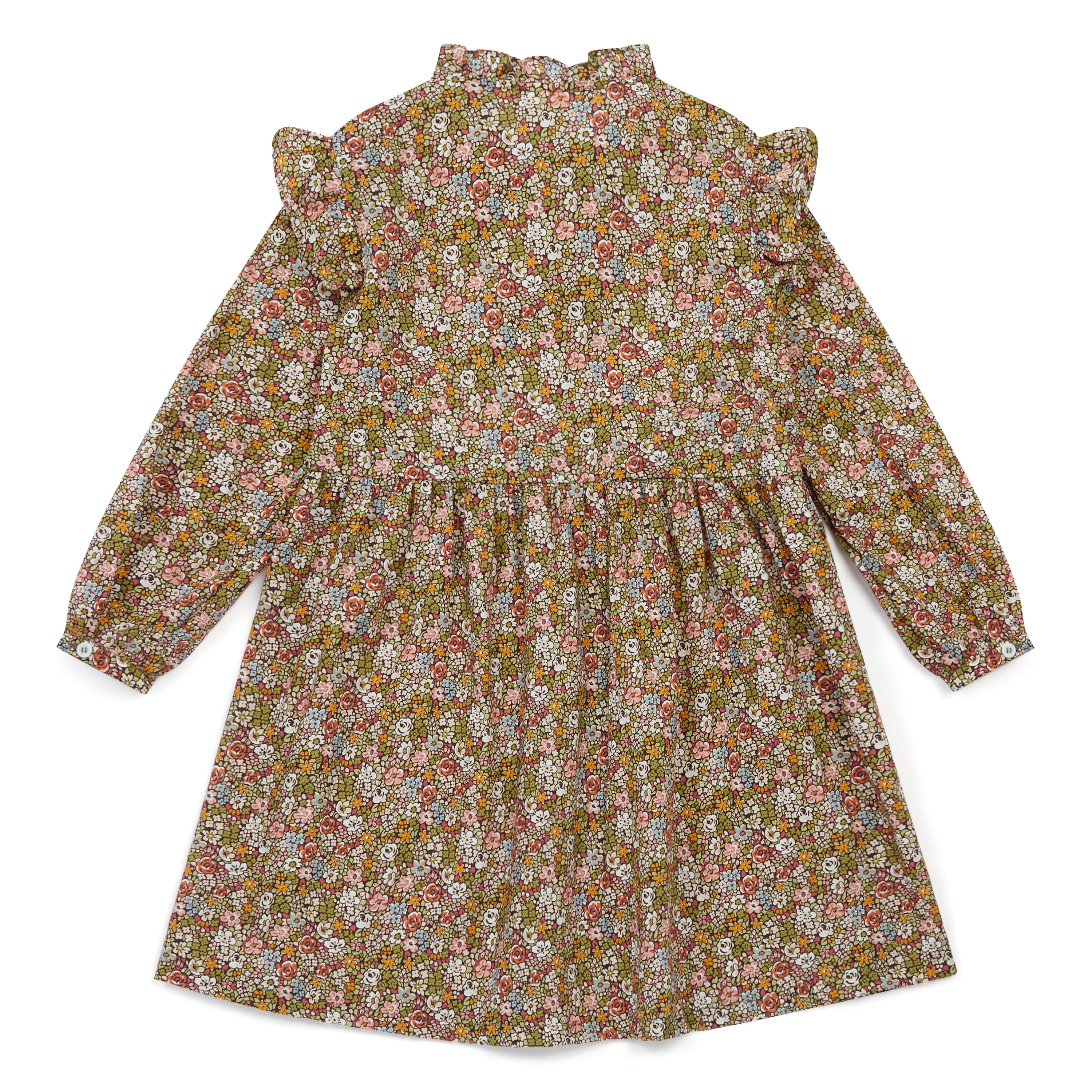 Girls Green Floral Cotton Dress