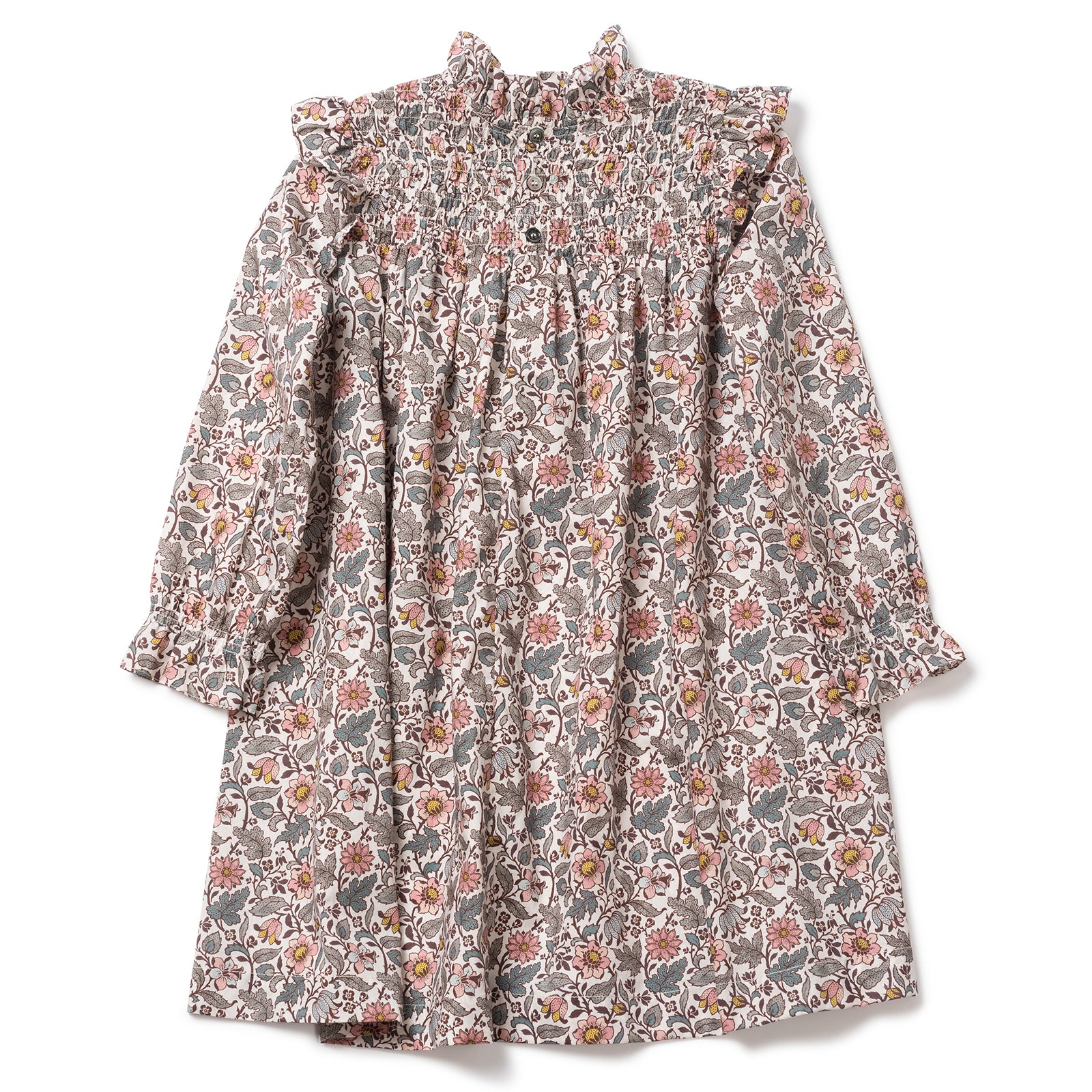 Girls Ecru Floral Cotton Dress