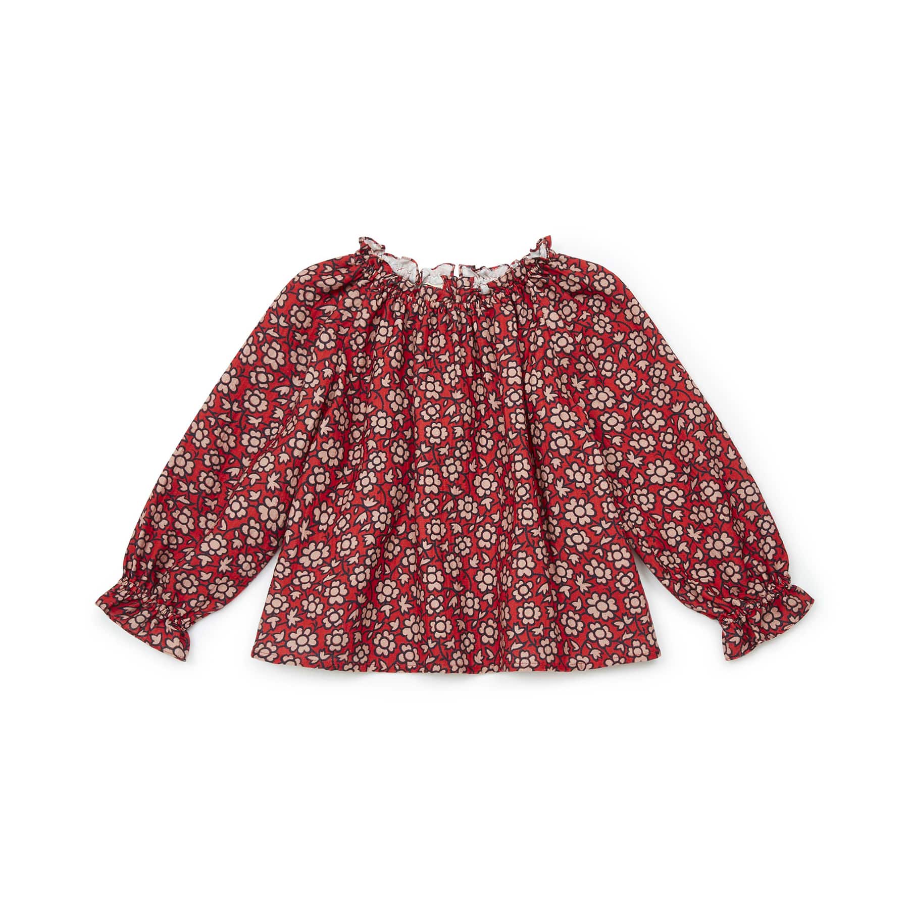 Girls Red Floral Cotton Top