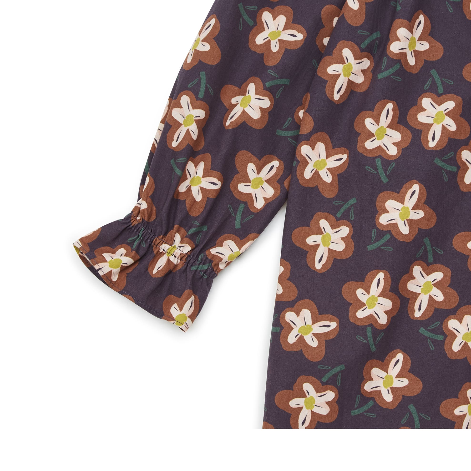 Girls Brown Flowers Printed Cotton Dress