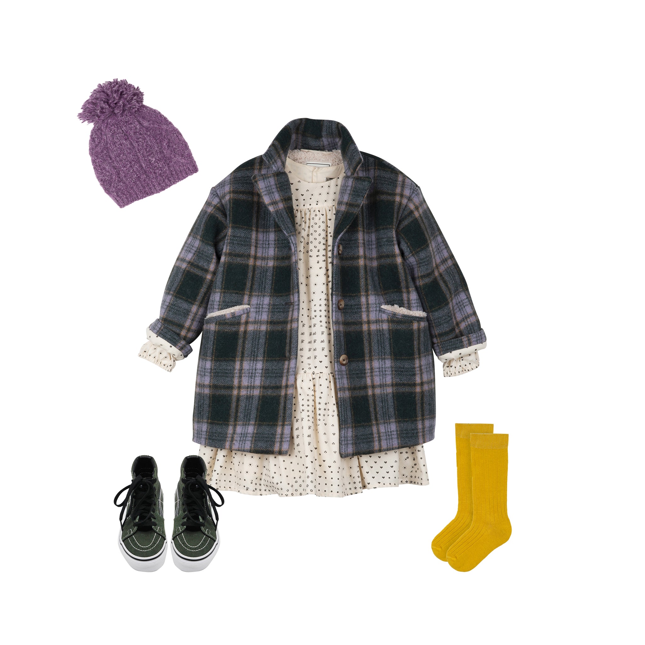 Girls Mauve Check Wool Coat