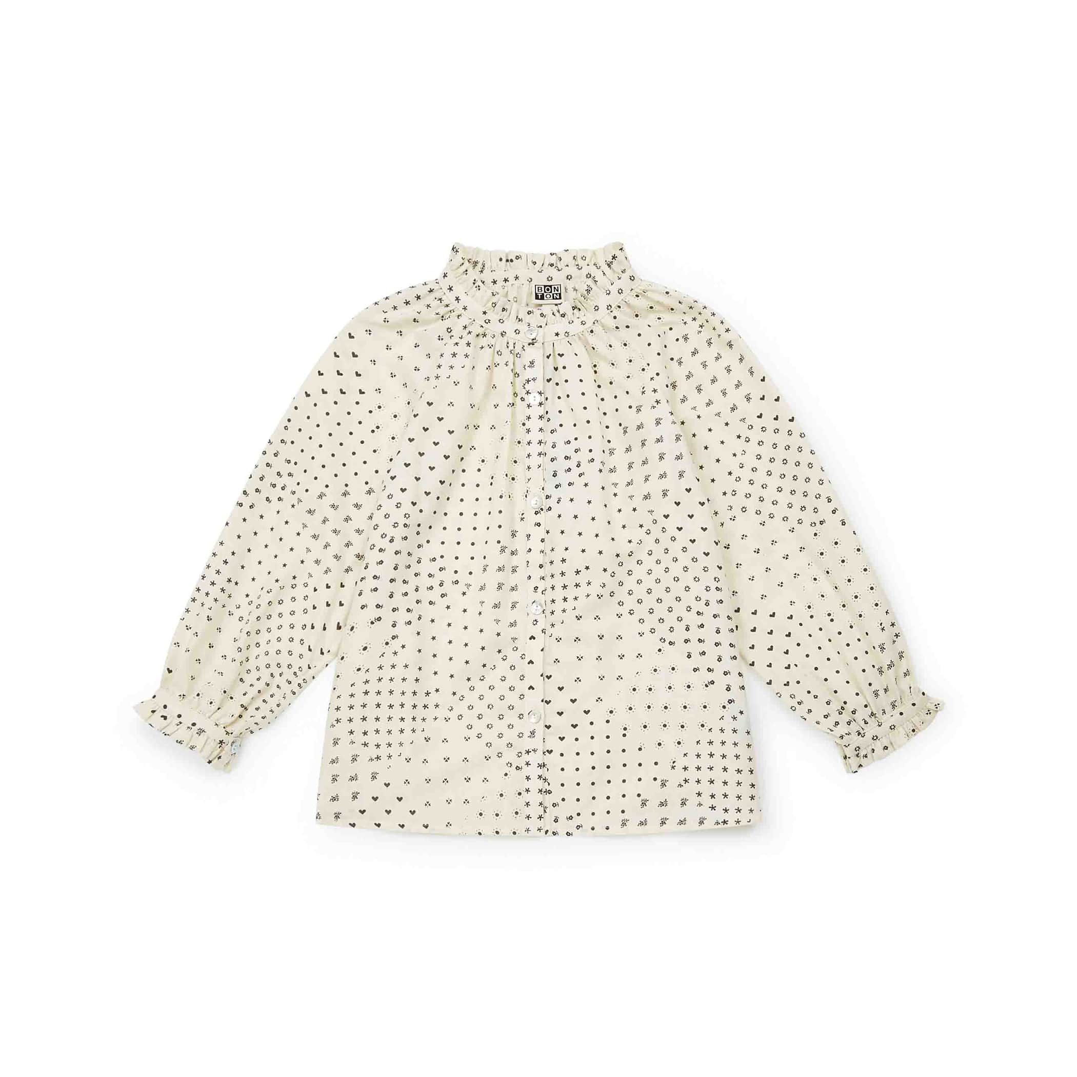 Girls White Printed Cotton Shirt