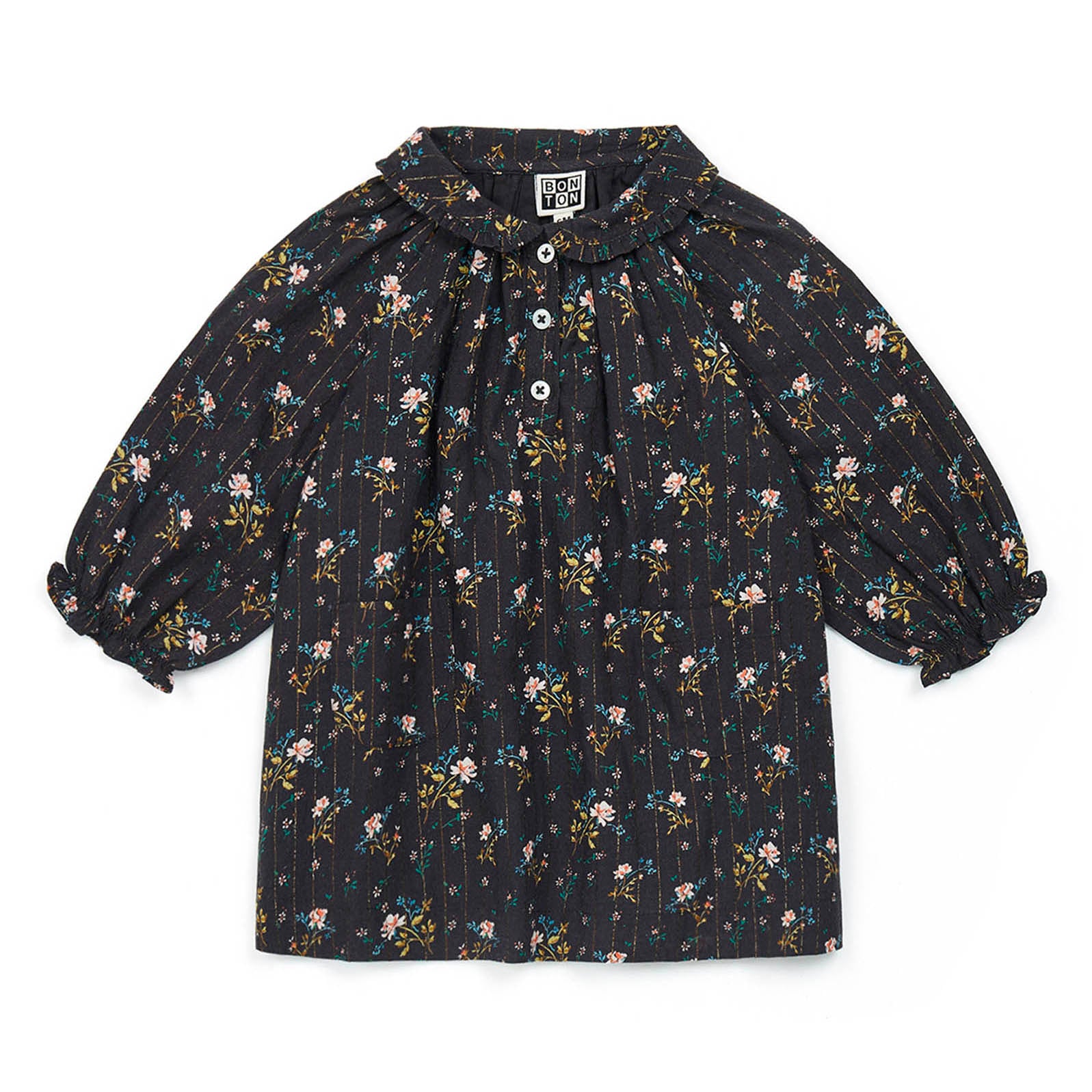Baby Girls Dark Grey Floral Cotton Dress