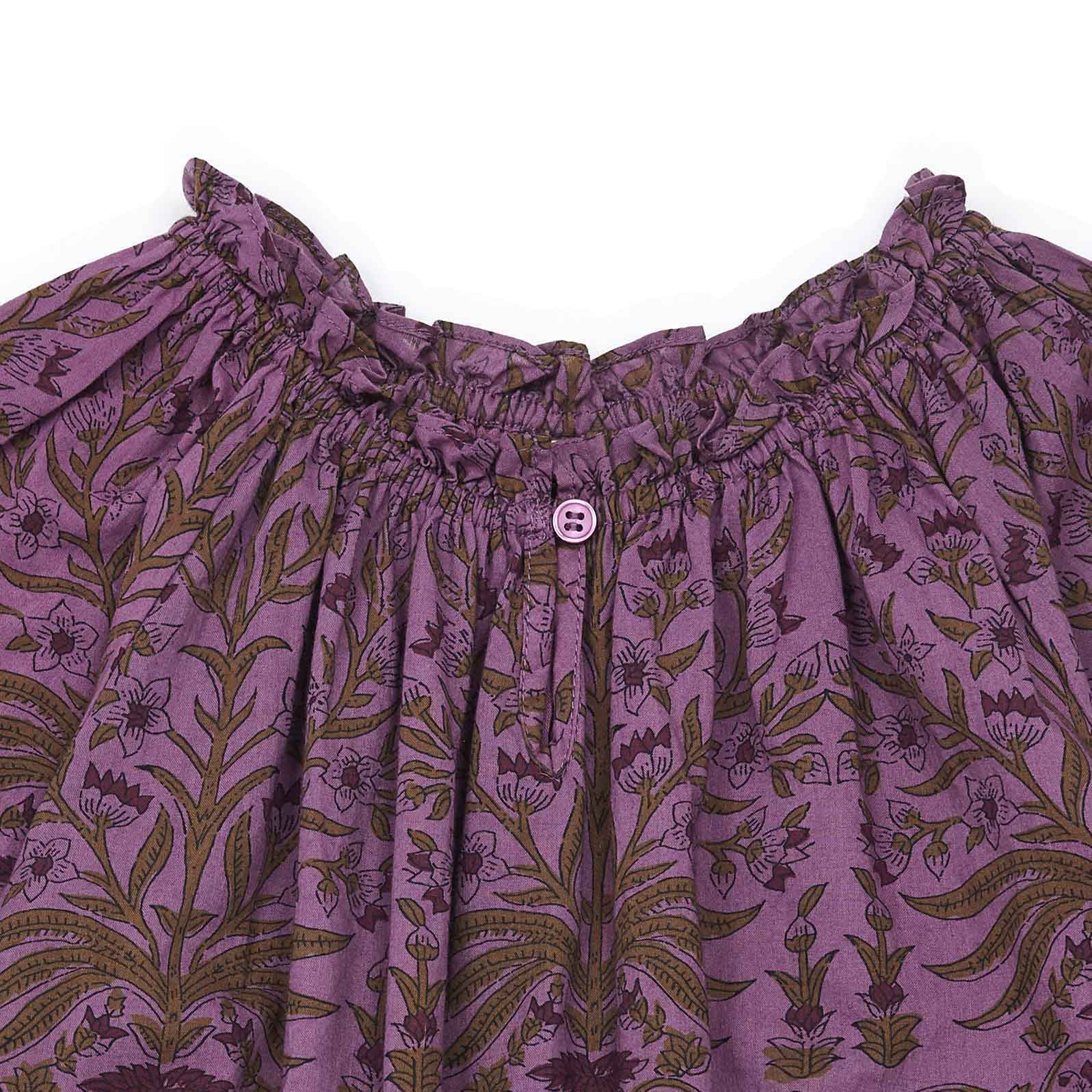 Girls Purple Printed Cotton Dress