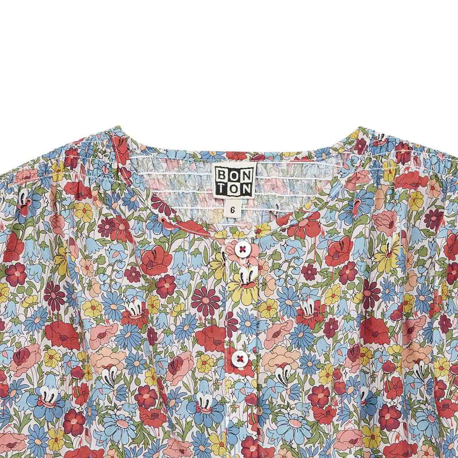 Girls Blue Floral Cotton Shirt