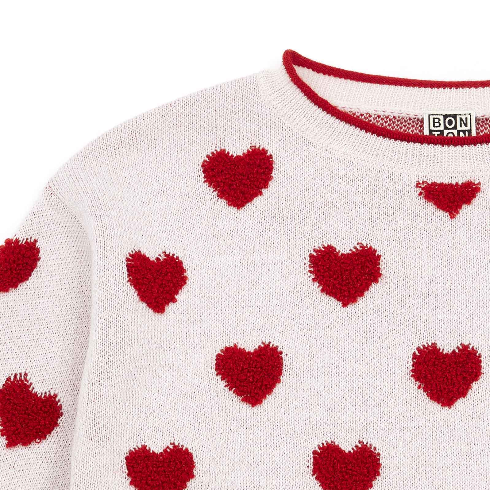 Girls Pink Heart Wool Sweater