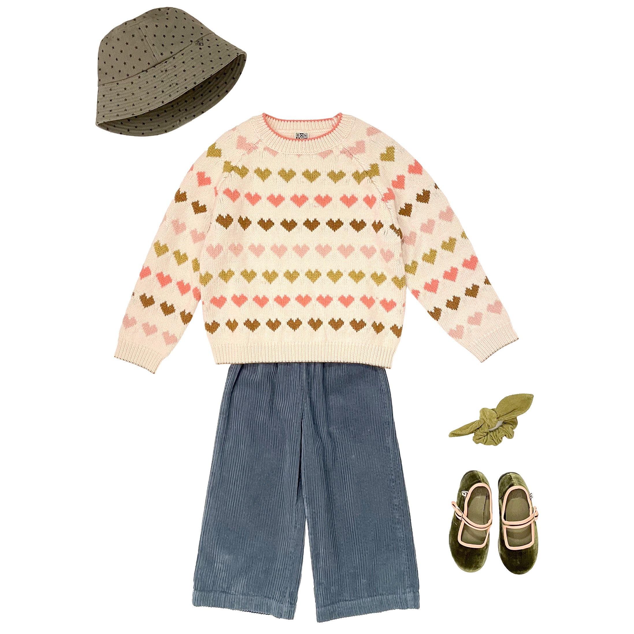 Girls White Heart Wool Sweater