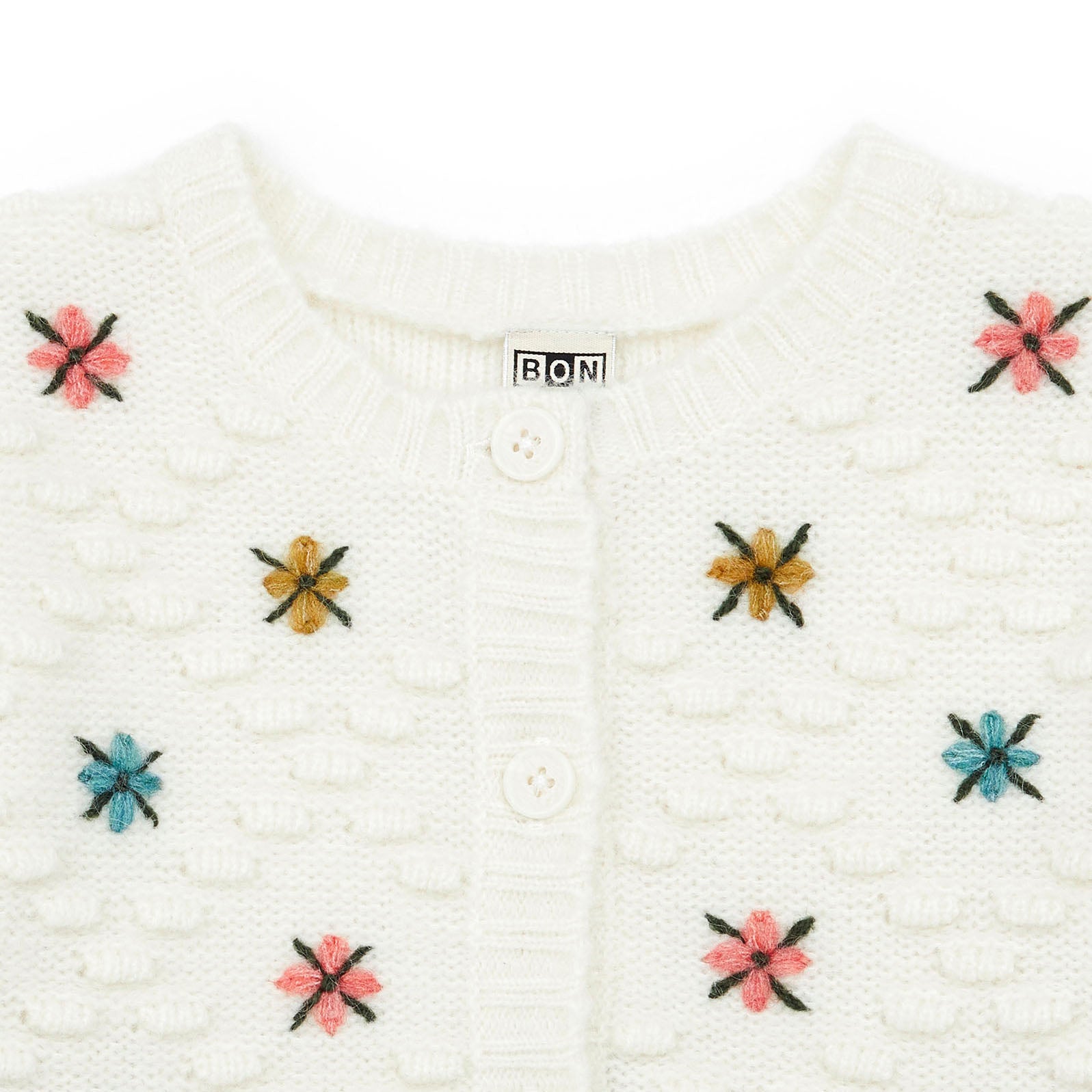 Girls White Embroidered Cardigan