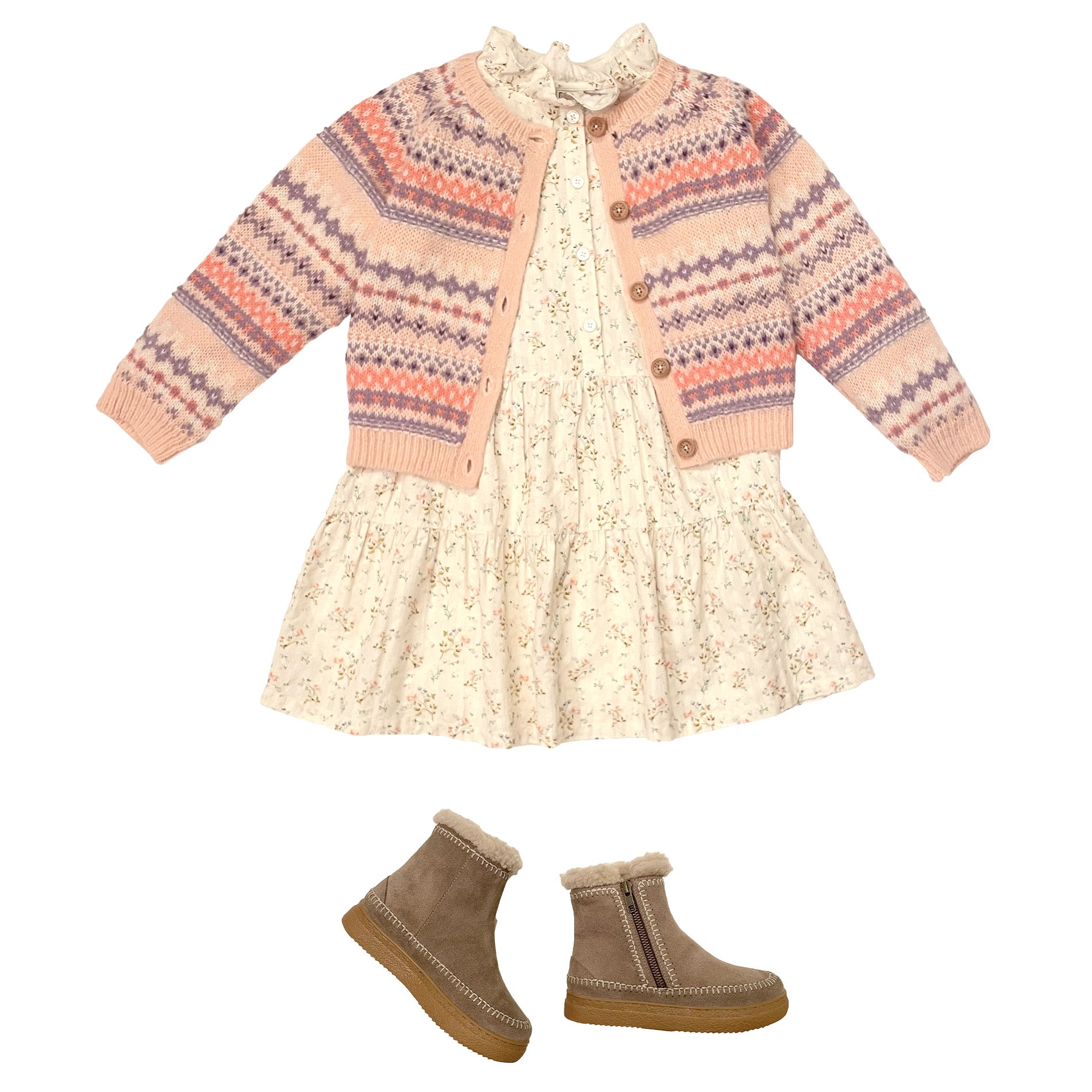 Girls Pink Jacquard Cardigan