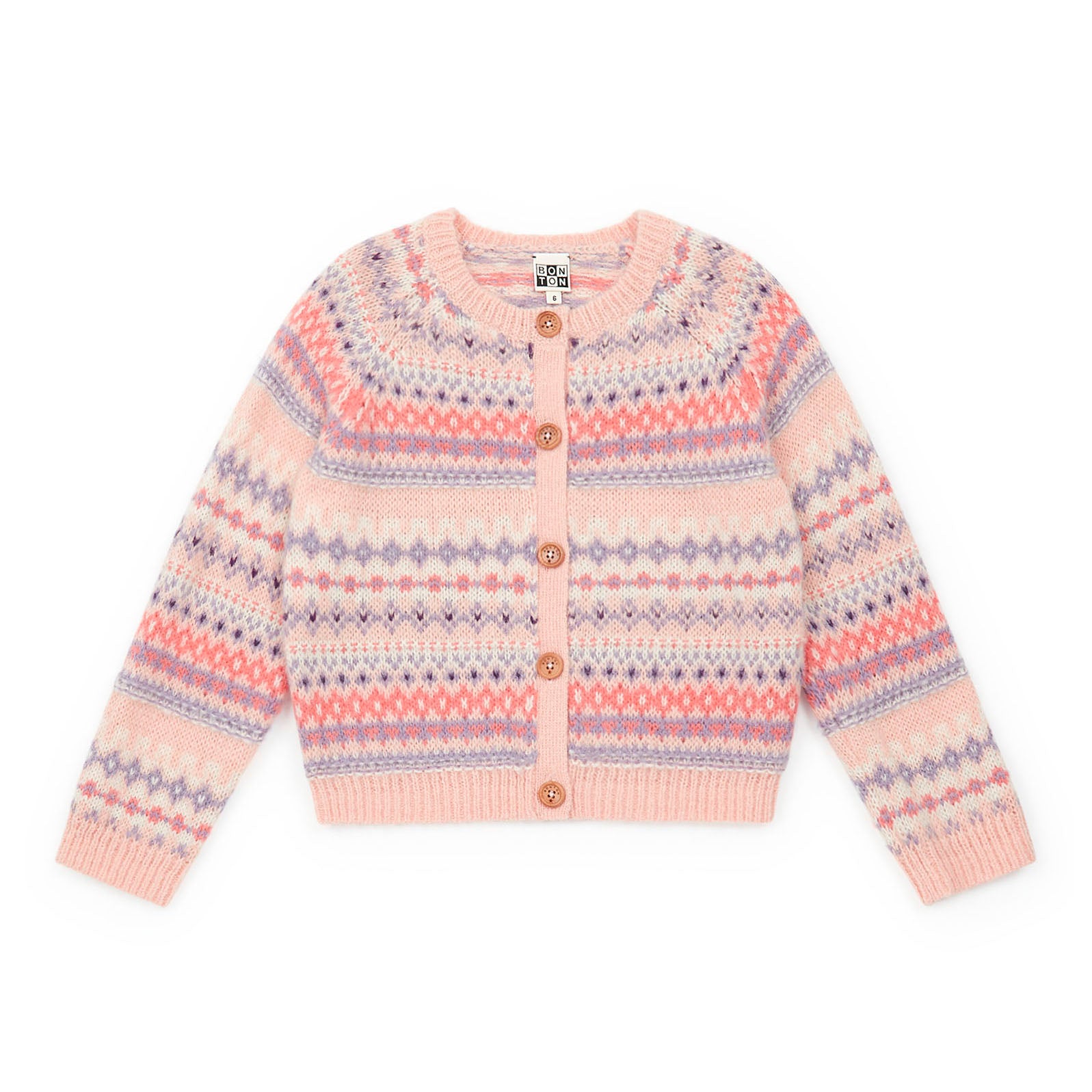Girls Pink Jacquard Cardigan