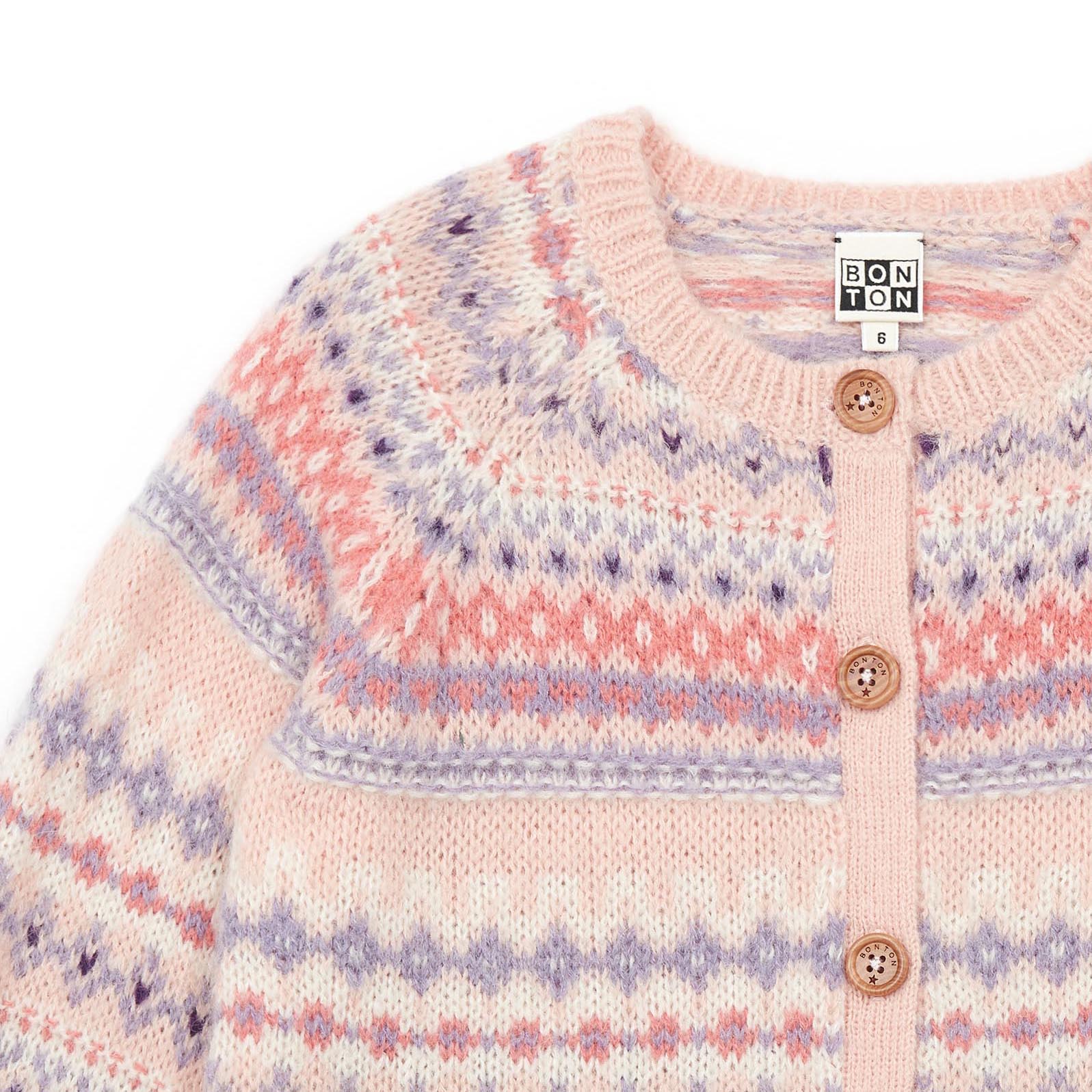 Girls Pink Jacquard Cardigan