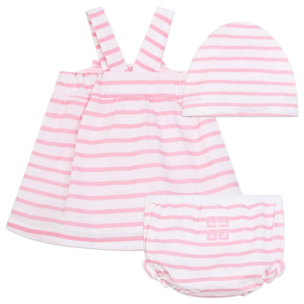 Baby Girls Pink Stripes Cotton Dress Set