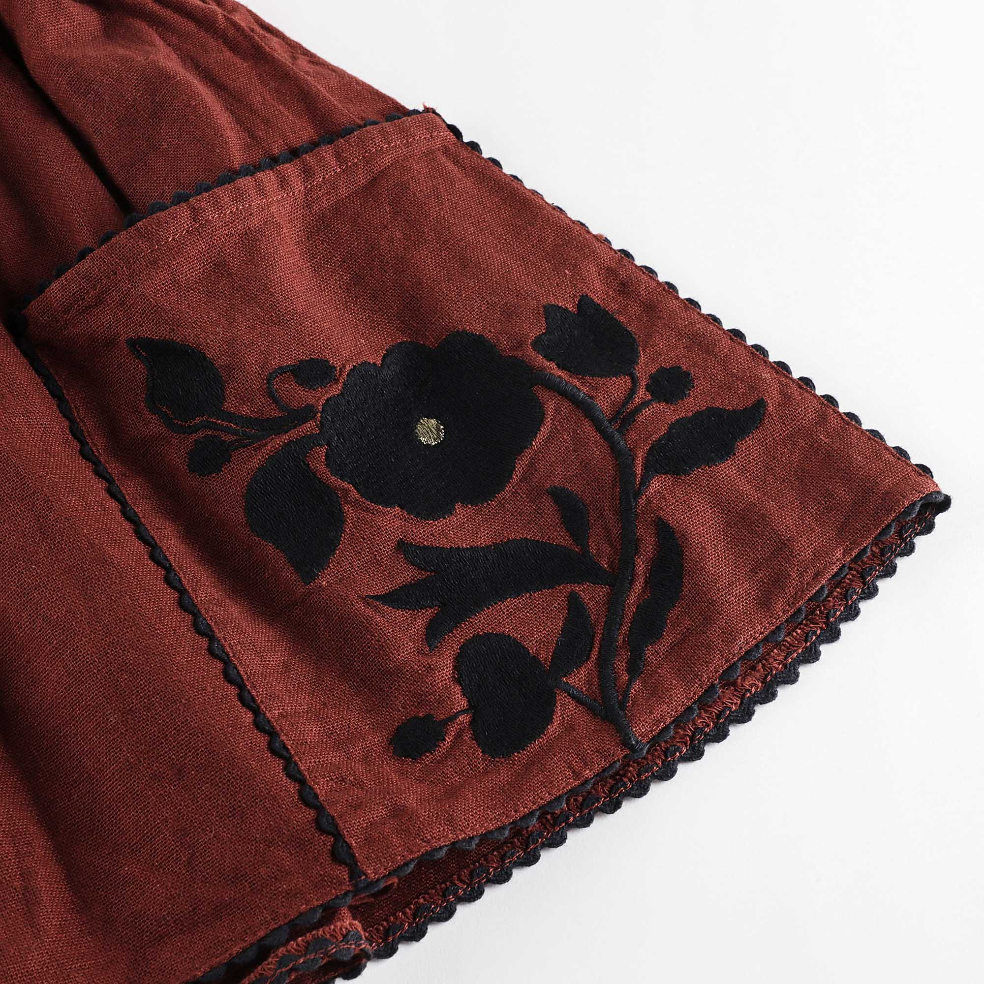 Girls Wine Red Embroidered Cotton Skirt