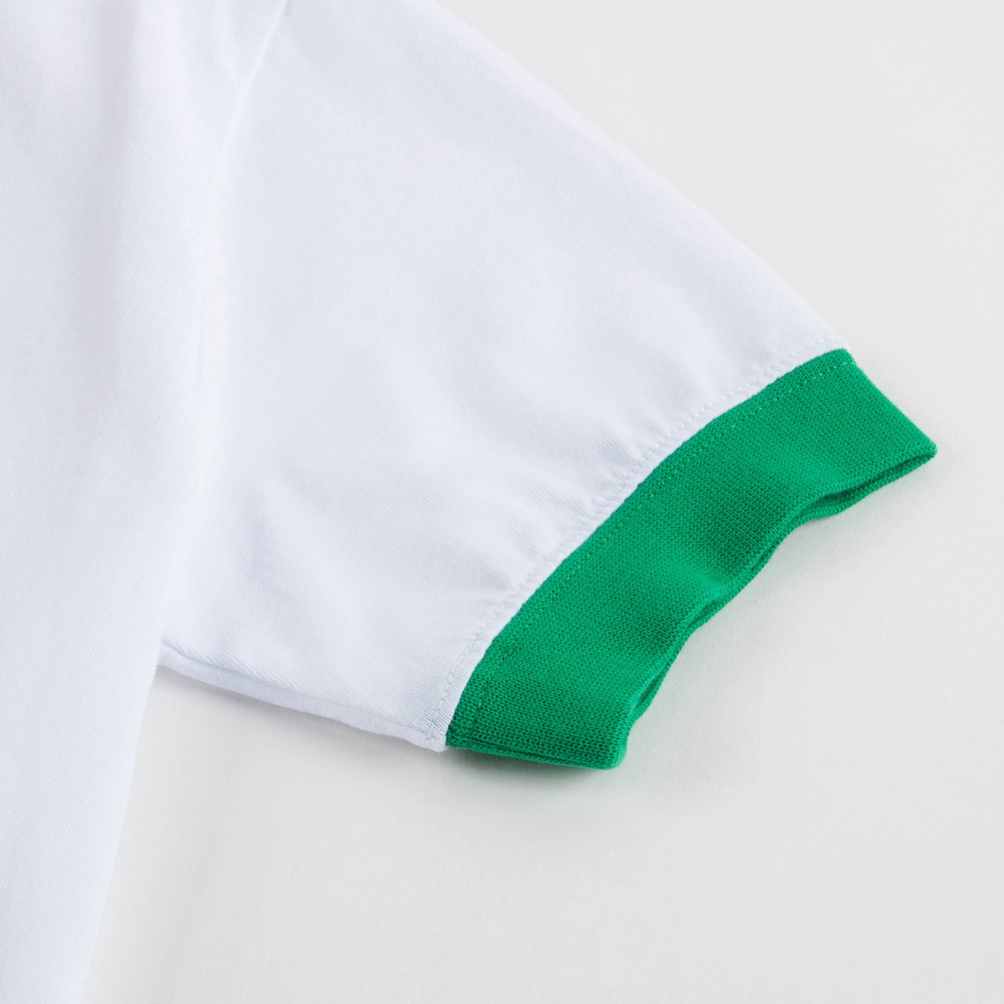 Girls White & Green Cotton T-shirt