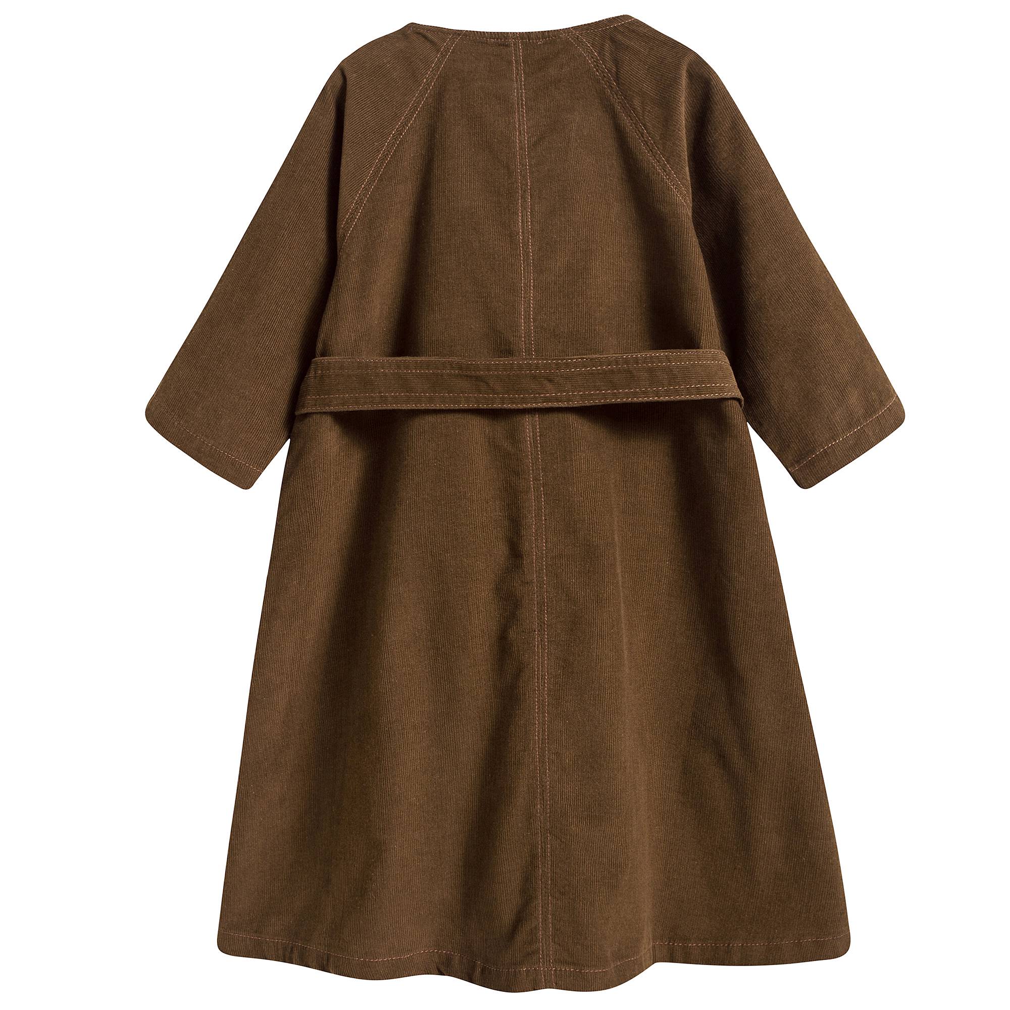 Girls Brown Cotton Dress With Belt