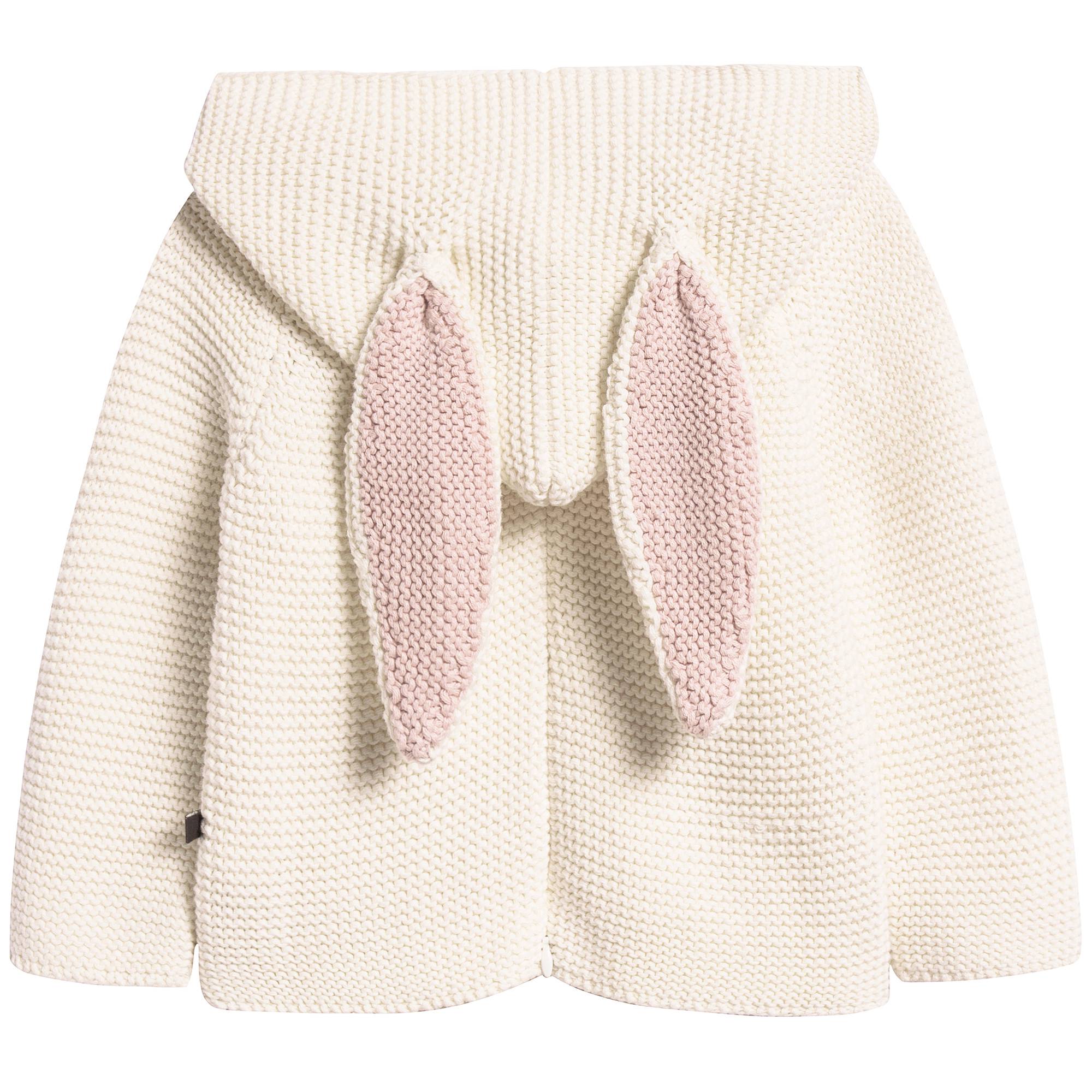 Girls White Cotton Bunny Hoodie
