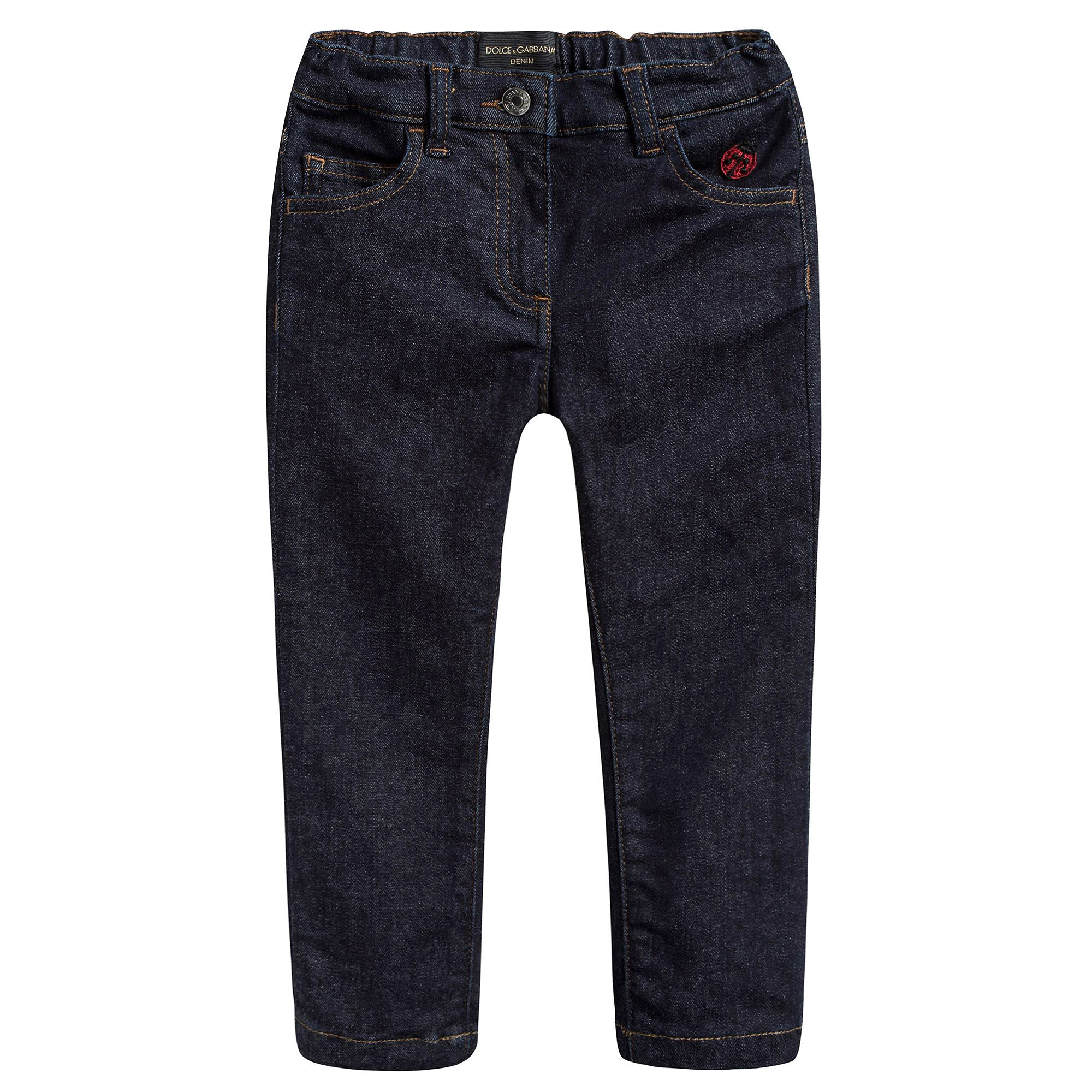 Girls Dark Blue Cotton Jeans