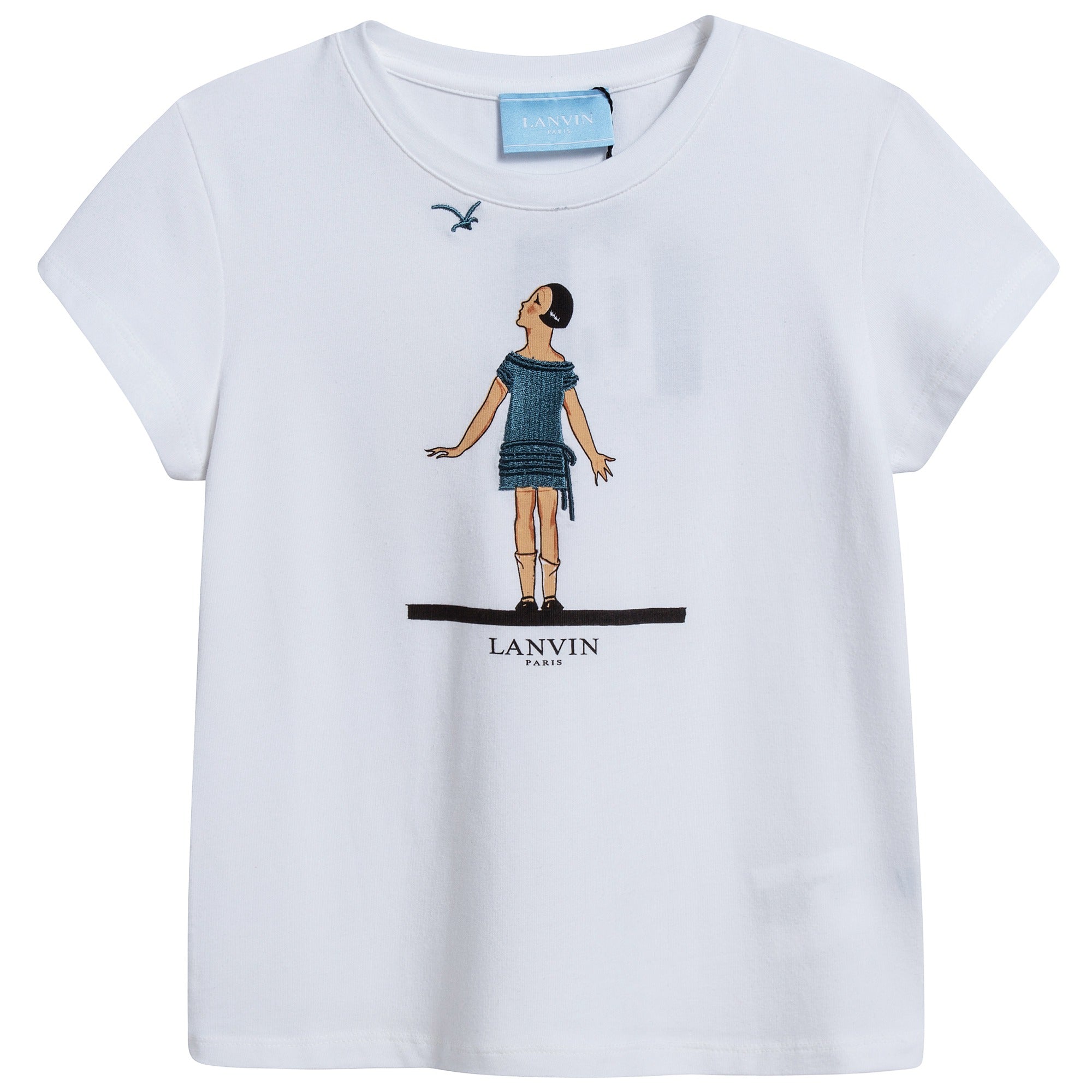 Girls White "Girls Printed" Cotton T-shirt