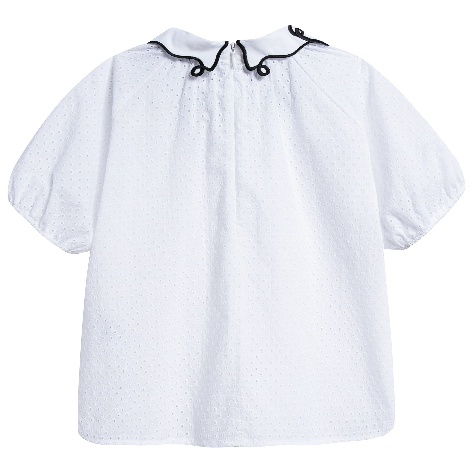 Girls White Collar And Embroidery Cotton Woven Shirt