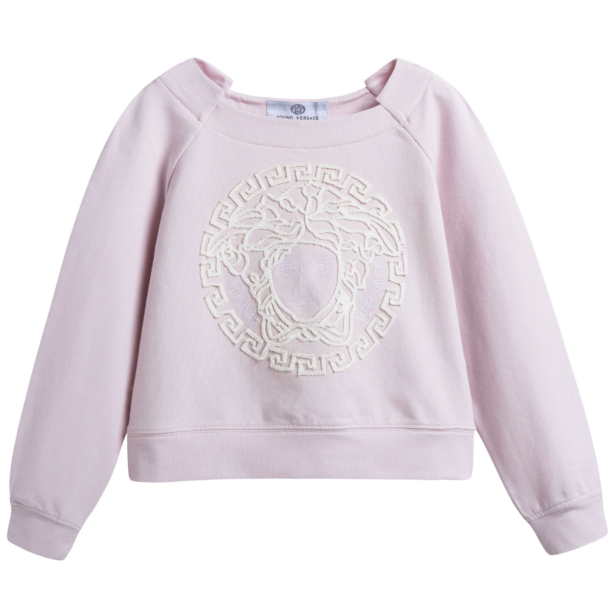 Girls Pink Cotton Sweatshirt With White Medusa Logo