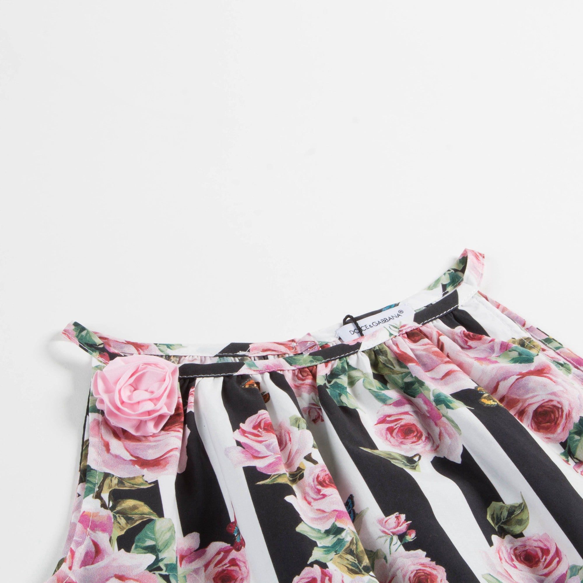 Girls  Pink  &   Black  Striped   Rose  Cotton  Dress
