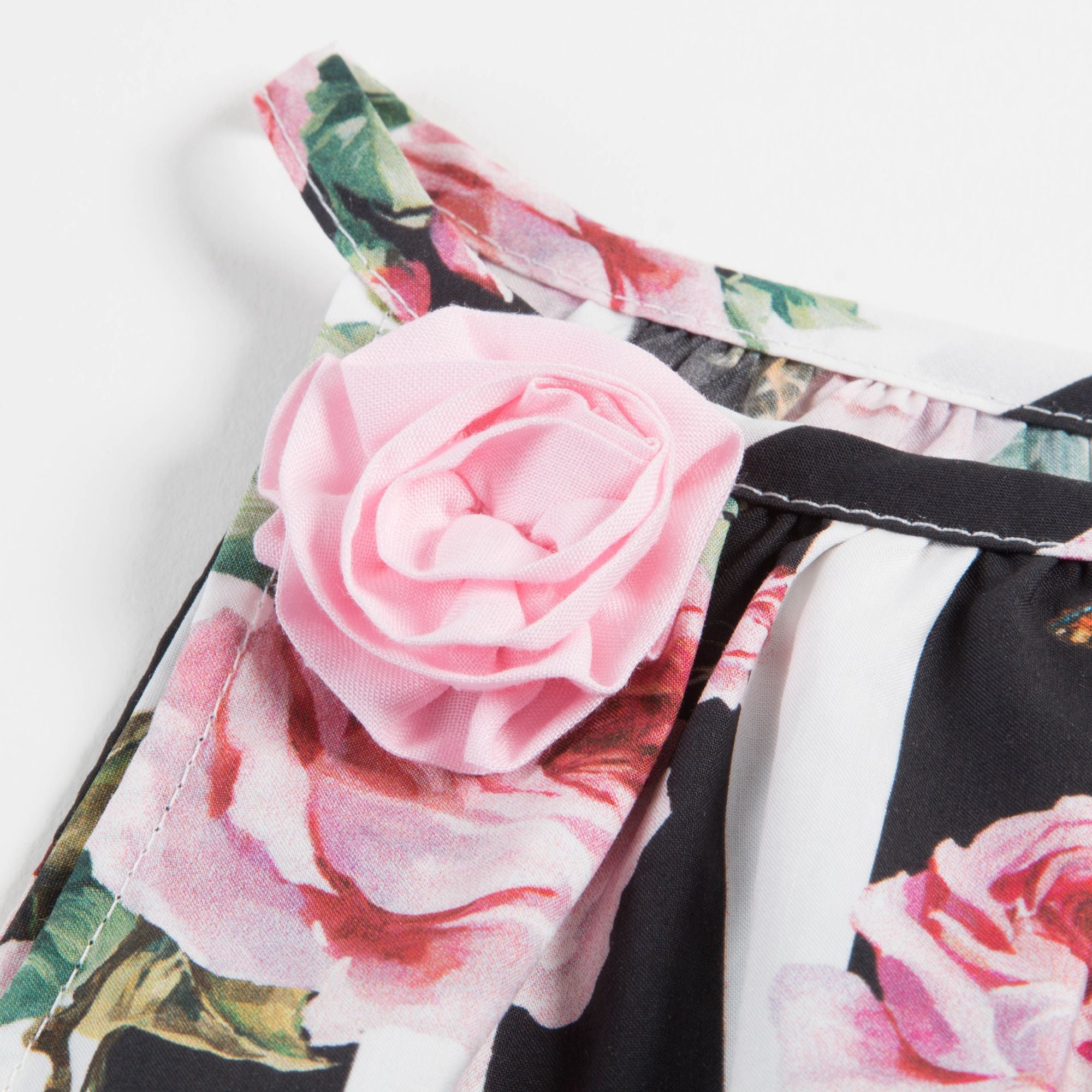 Girls  Pink  &   Black  Striped   Rose  Cotton  Dress