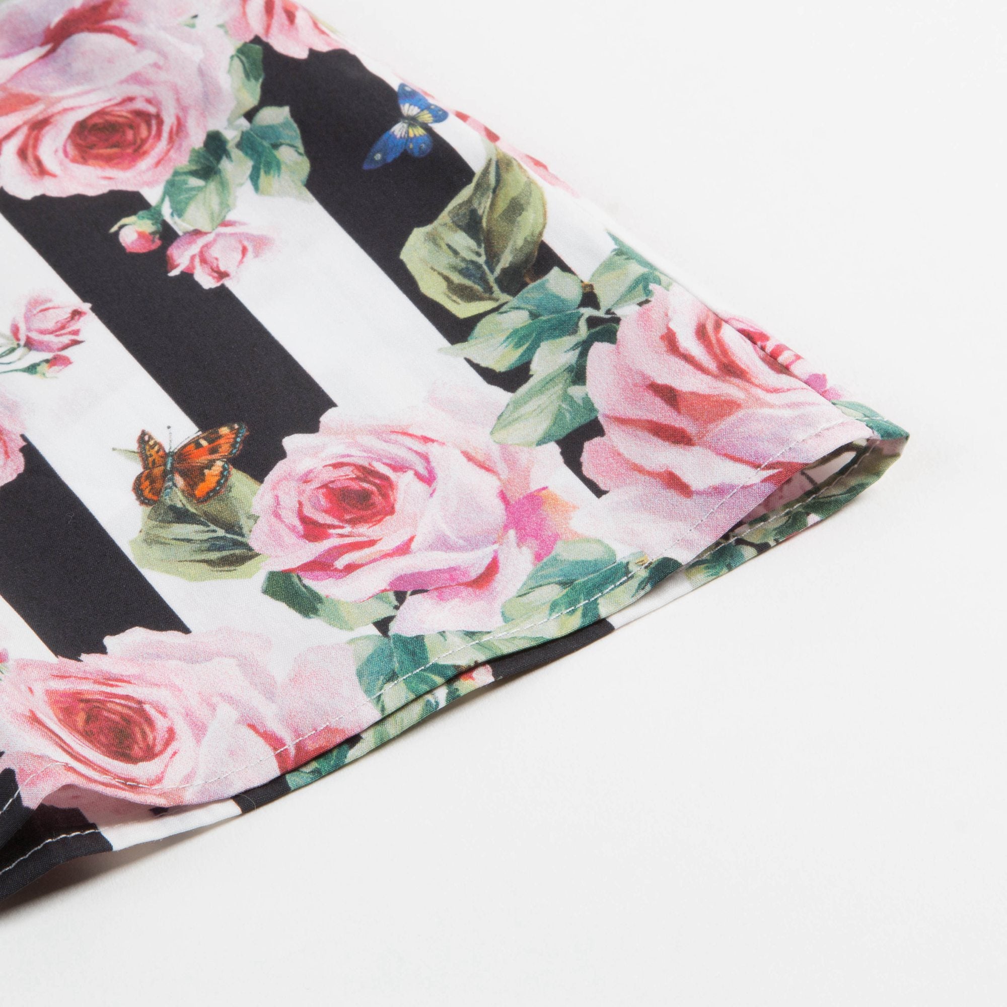 Girls  Pink  &   Black  Striped   Rose  Cotton  Dress