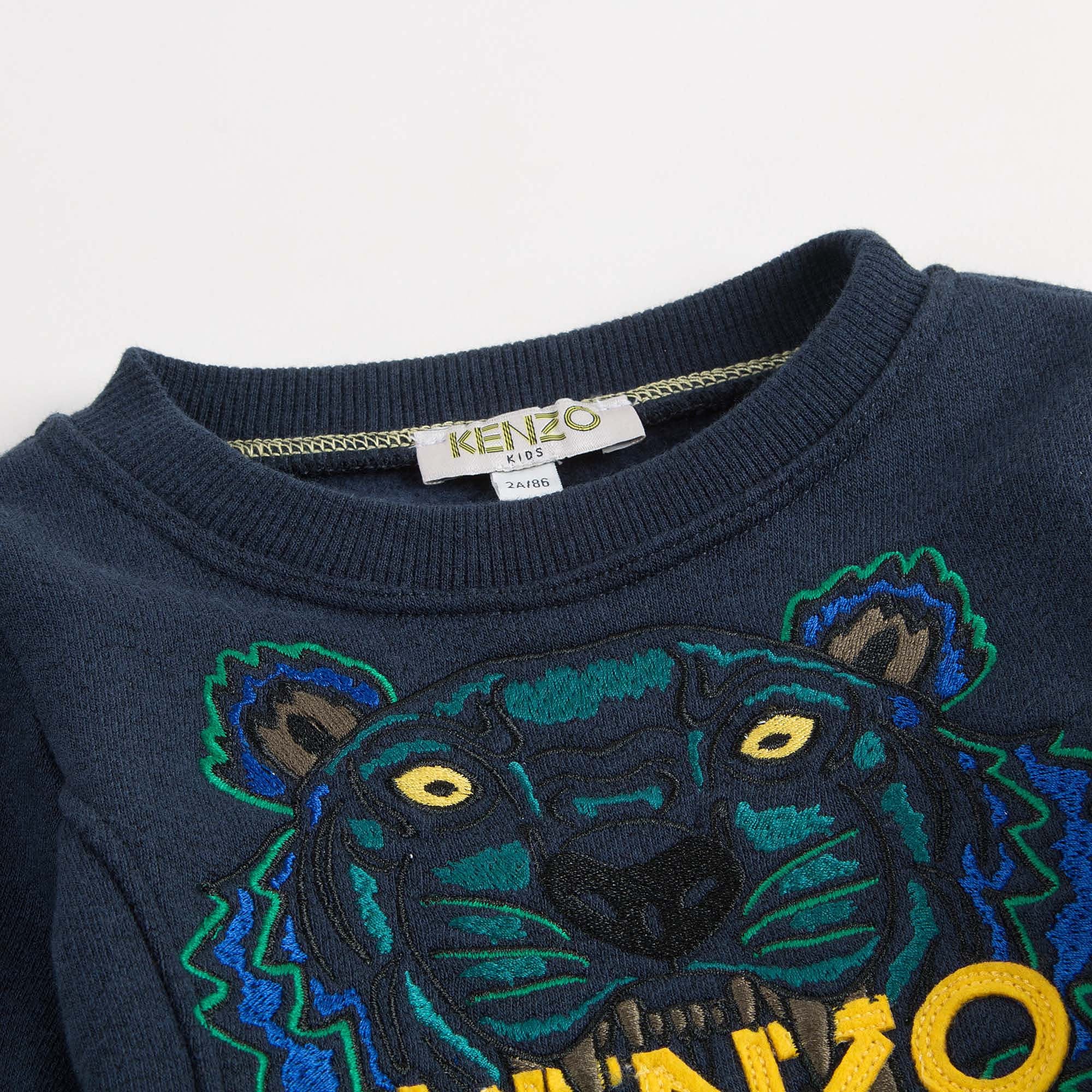 Girls Midnight Blue  Tiger Head Trims Cotton Dress - CÉMAROSE | Children's Fashion Store - 3
