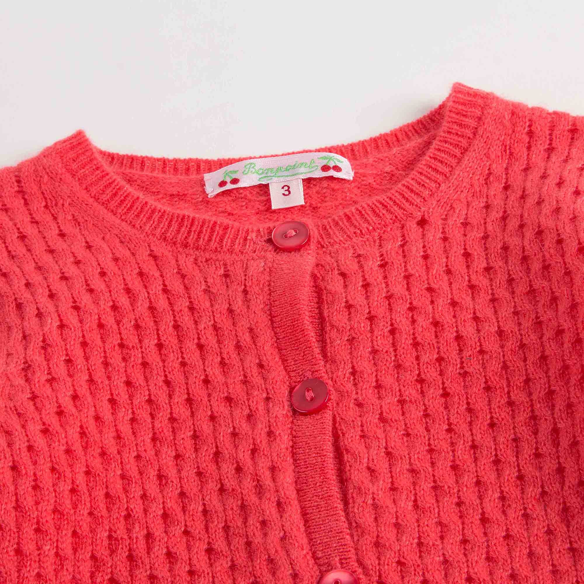 Girls Red Cashmere Cardigan - CÉMAROSE | Children's Fashion Store - 3