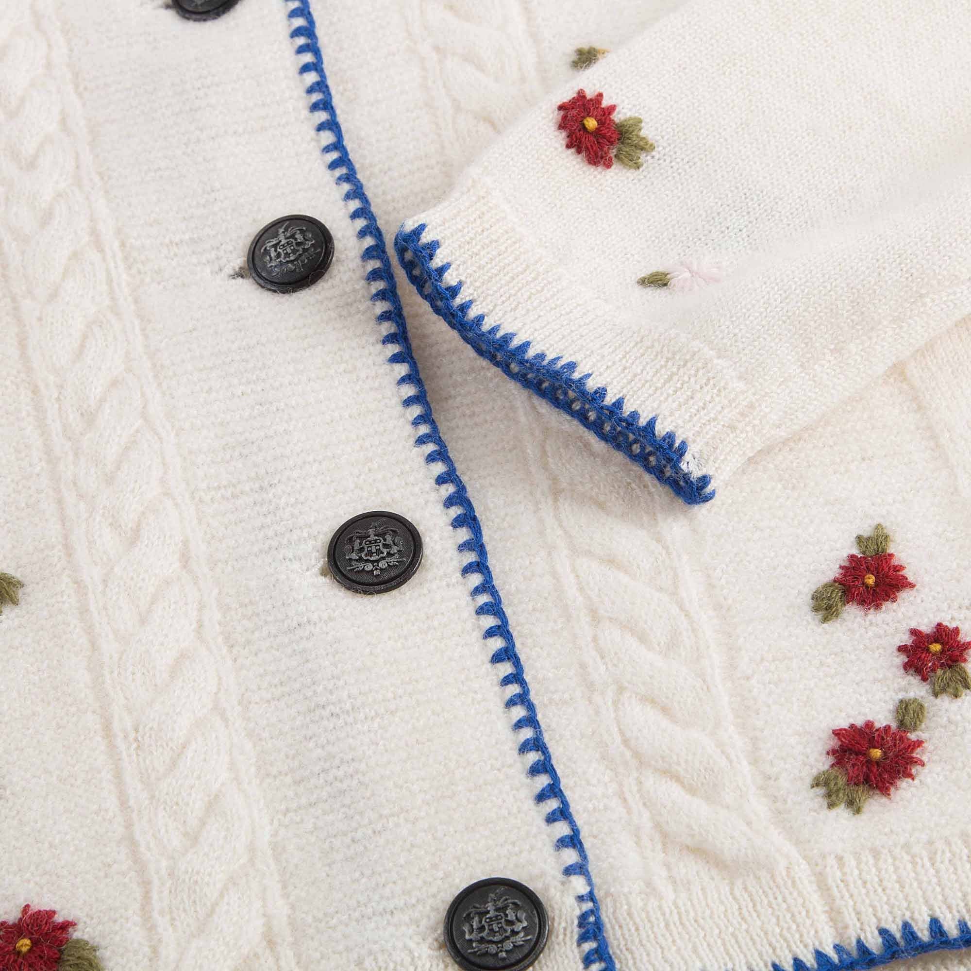 Girls White With Blue Lace Wool Cardigan - CÉMAROSE | Children's Fashion Store - 4