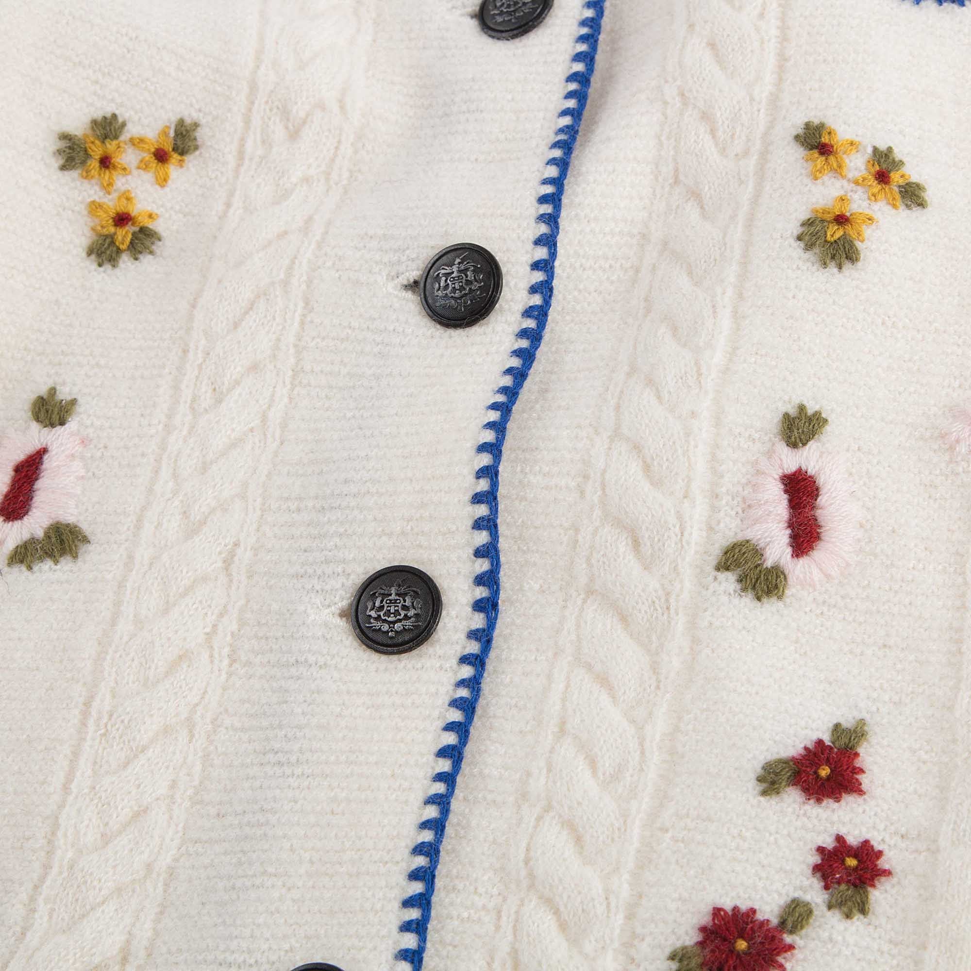Girls White With Blue Lace Wool Cardigan - CÉMAROSE | Children's Fashion Store - 5
