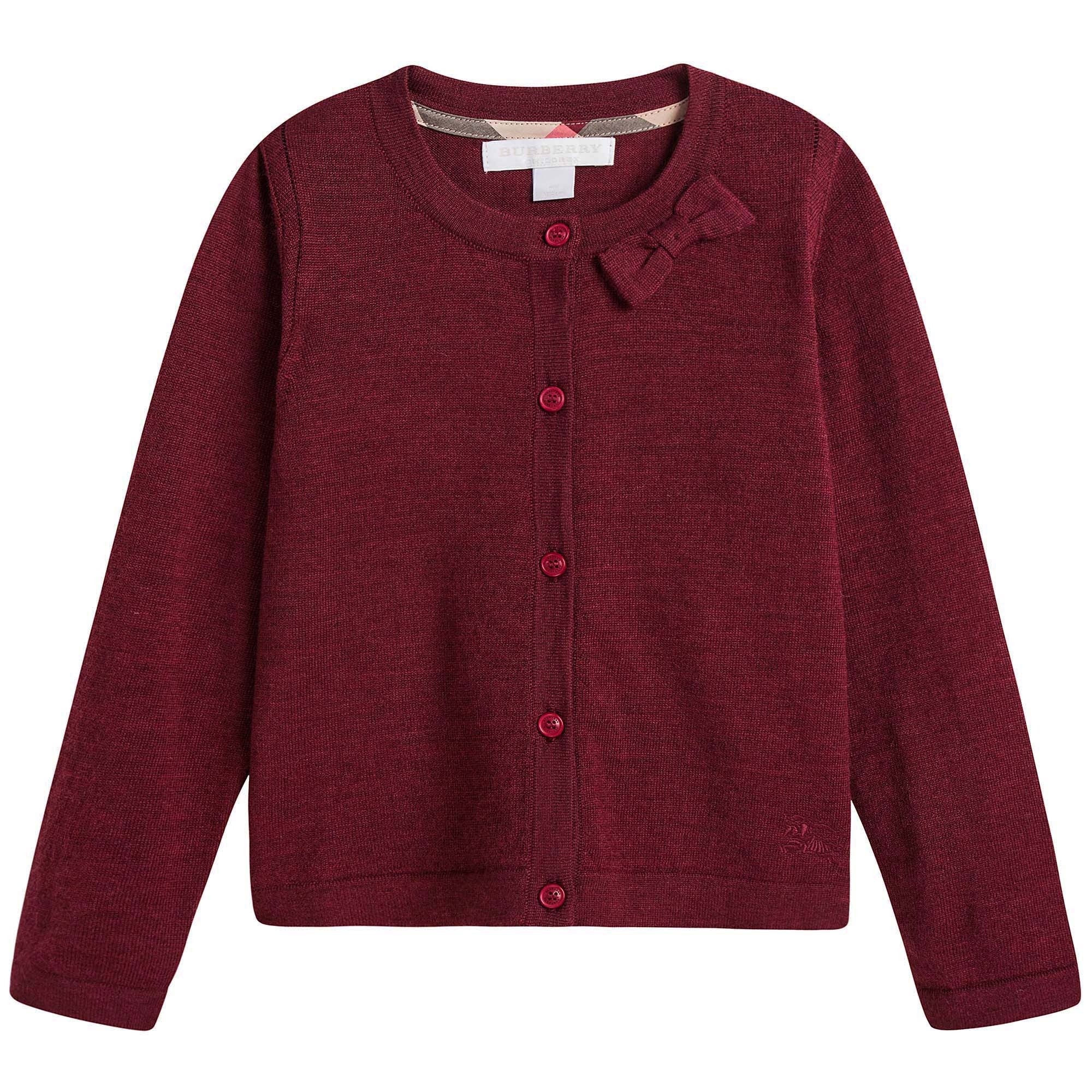 Girls Dark Plum Pink Bow Trims Knitted Cardigan - CÉMAROSE | Children's Fashion Store - 1