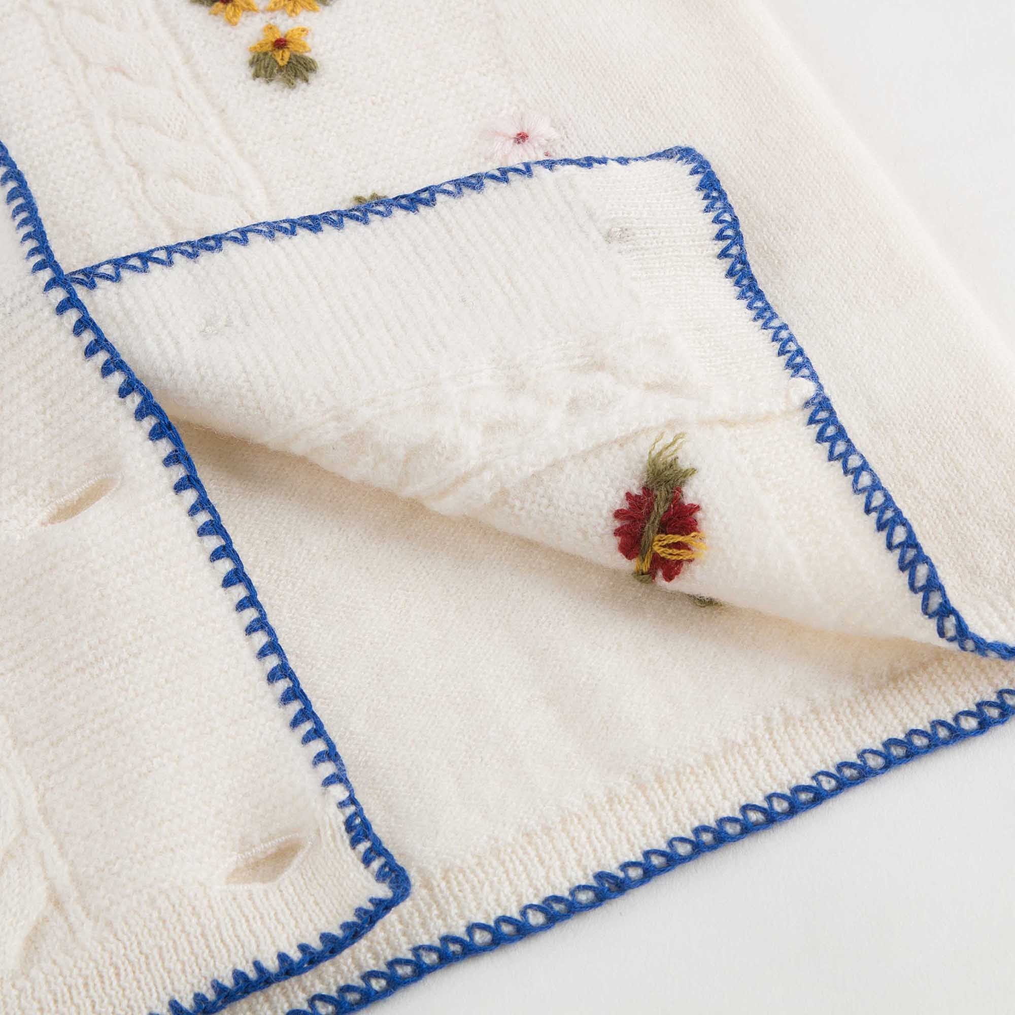Girls White With Blue Lace Wool Cardigan - CÉMAROSE | Children's Fashion Store - 6