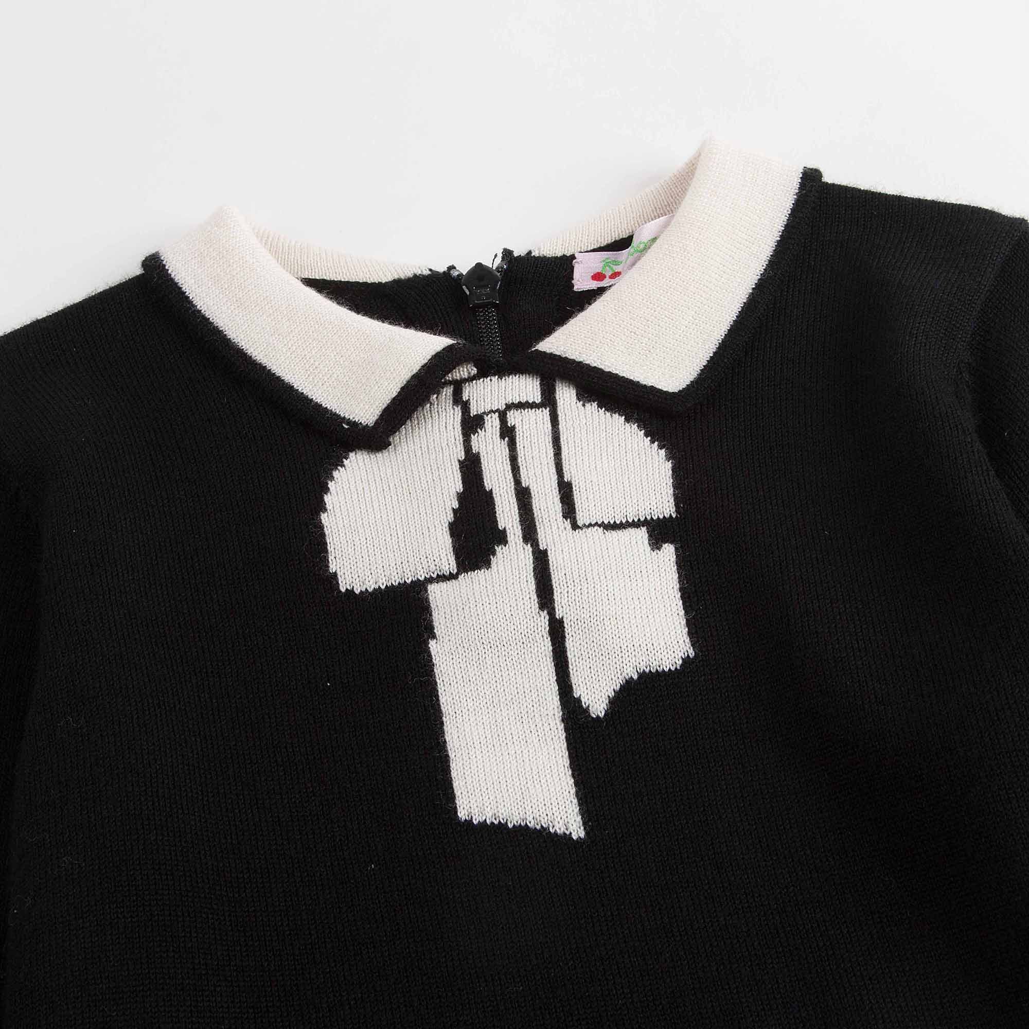 Girls Black & White Wool Sweater - CÉMAROSE | Children's Fashion Store - 3