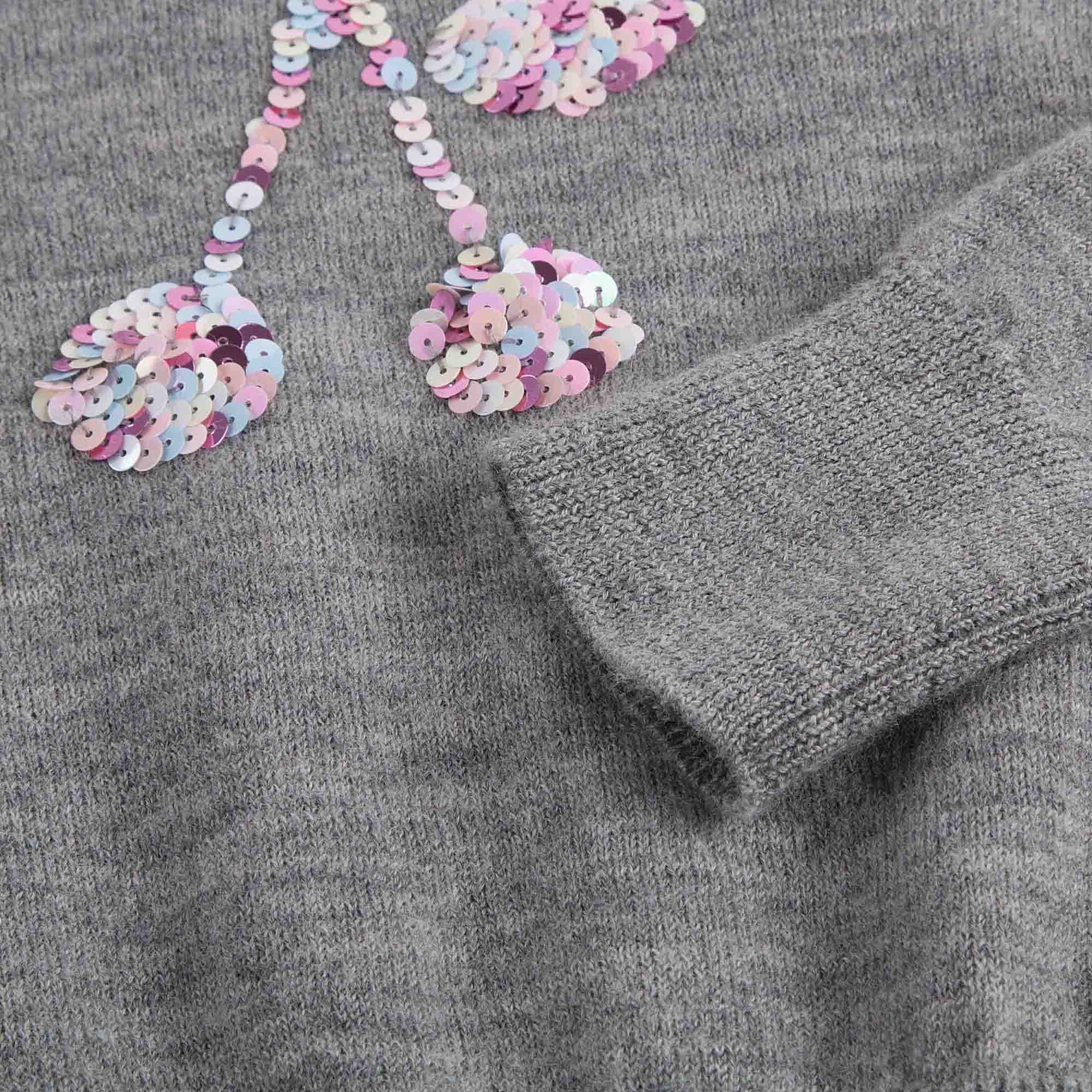 Girls Grey Embroidered Sequins Wool Sweater - CÉMAROSE | Children's Fashion Store - 5