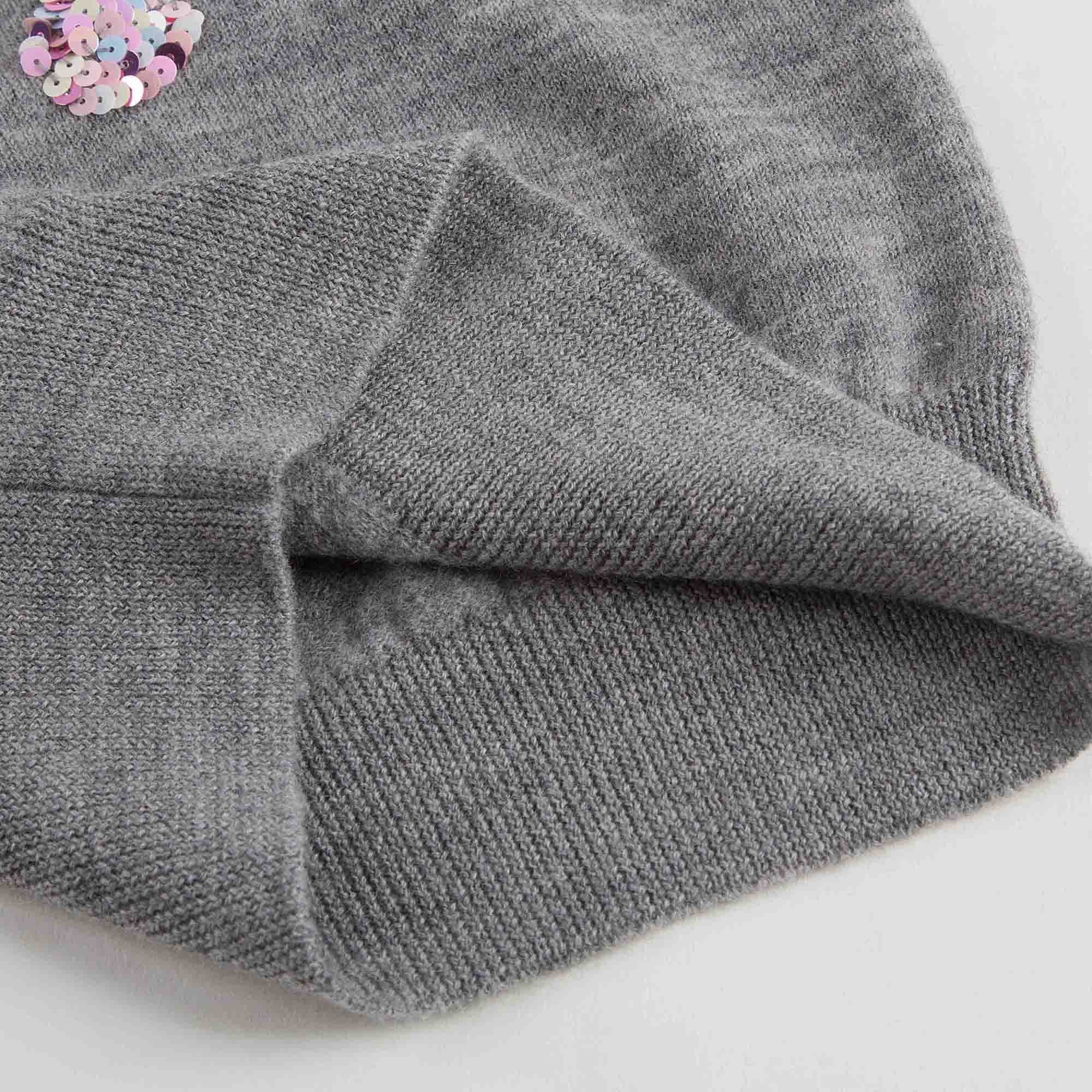 Girls Grey Embroidered Sequins Wool Sweater - CÉMAROSE | Children's Fashion Store - 6
