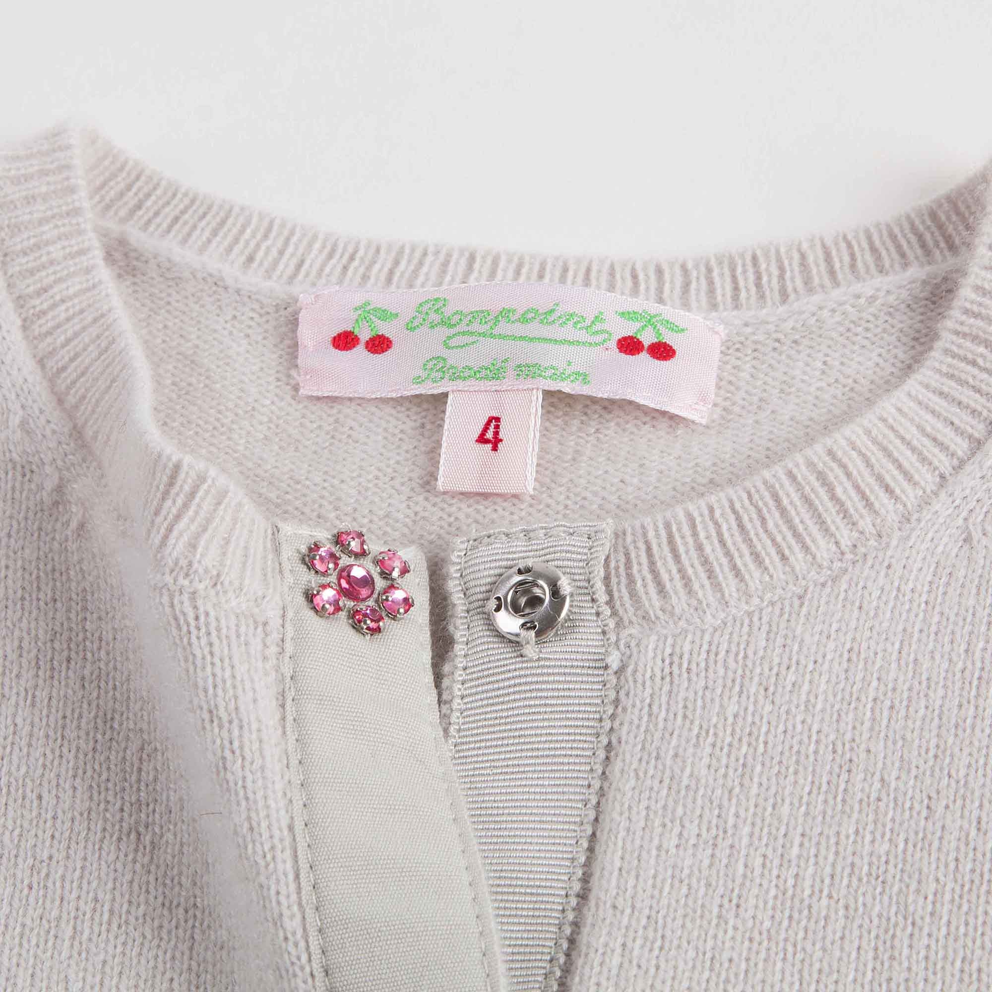 Girls Light Grey With Flowers Buttons Cashmere Sweater - CÉMAROSE | Children's Fashion Store - 7