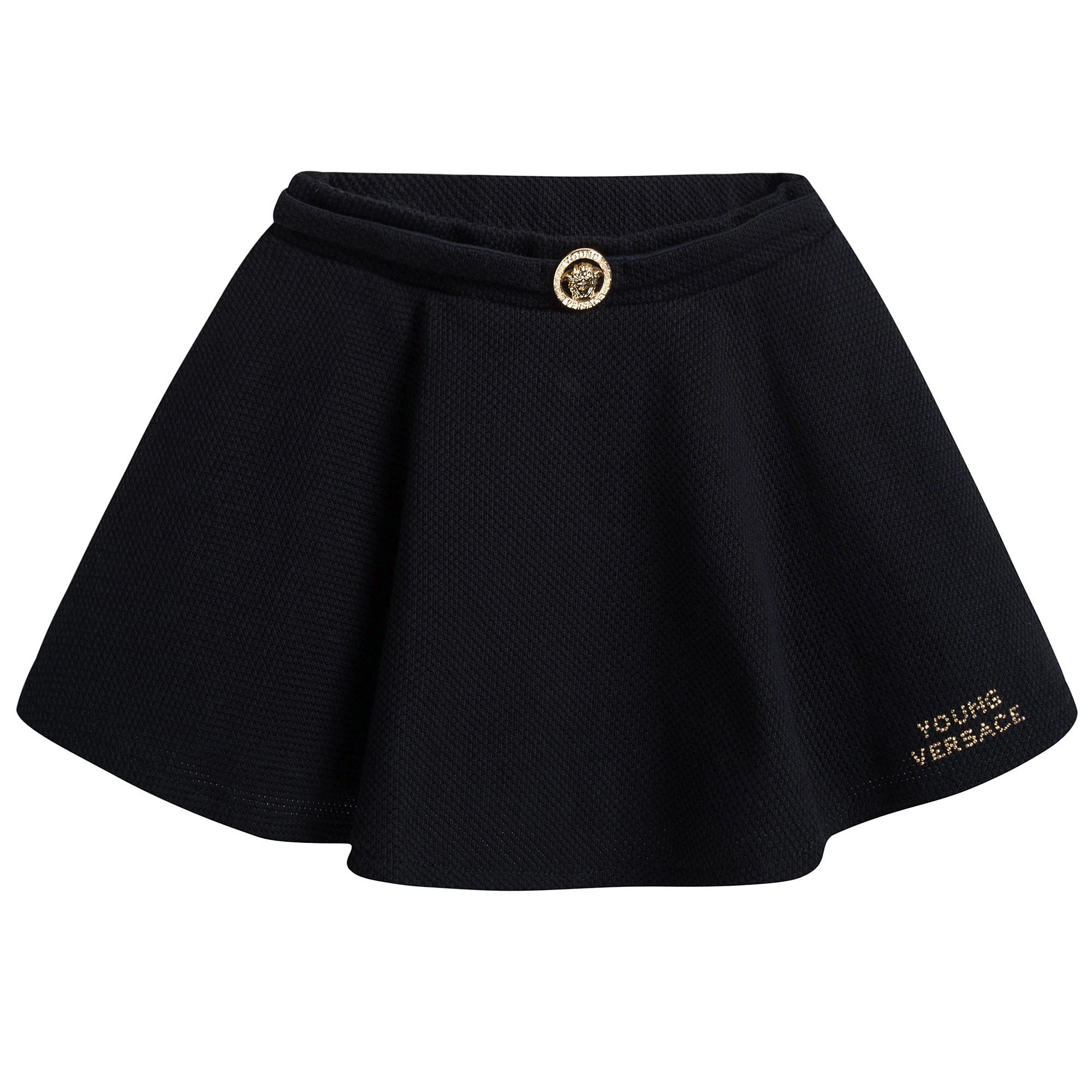 Girls Navy Blue Cotton Skirt With Metal Logo