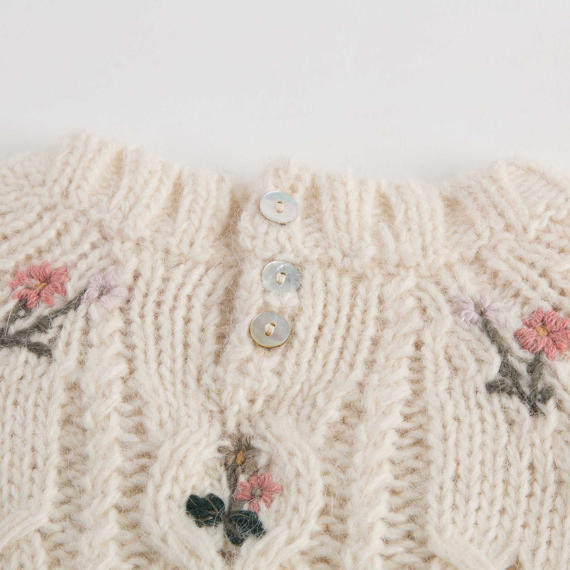 Baby Girls Lvory Embroidered Wool Blend Sweater - CÉMAROSE | Children's Fashion Store - 6
