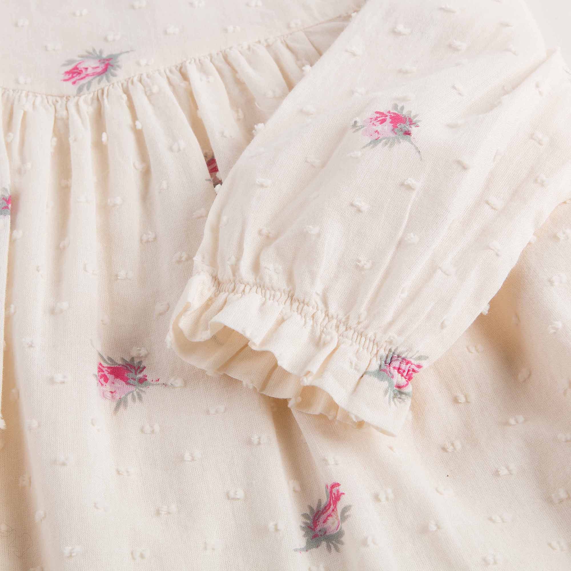 Baby Girls Lvory With Pink Flowers Dress - CÉMAROSE | Children's Fashion Store - 4
