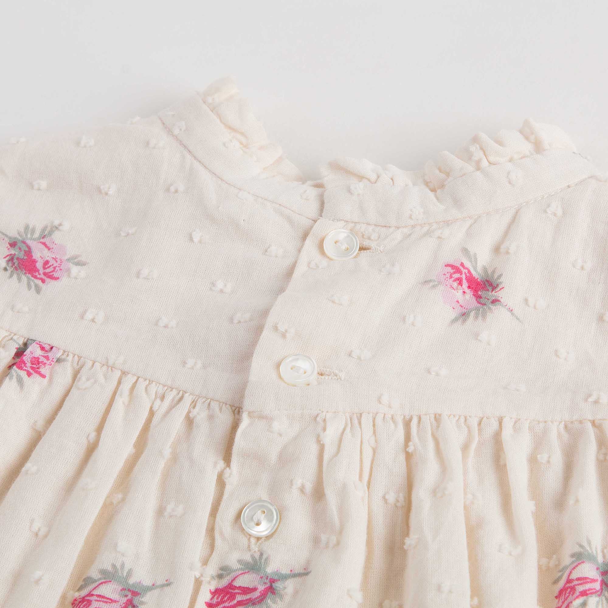 Baby Girls Lvory With Pink Flowers Dress - CÉMAROSE | Children's Fashion Store - 6